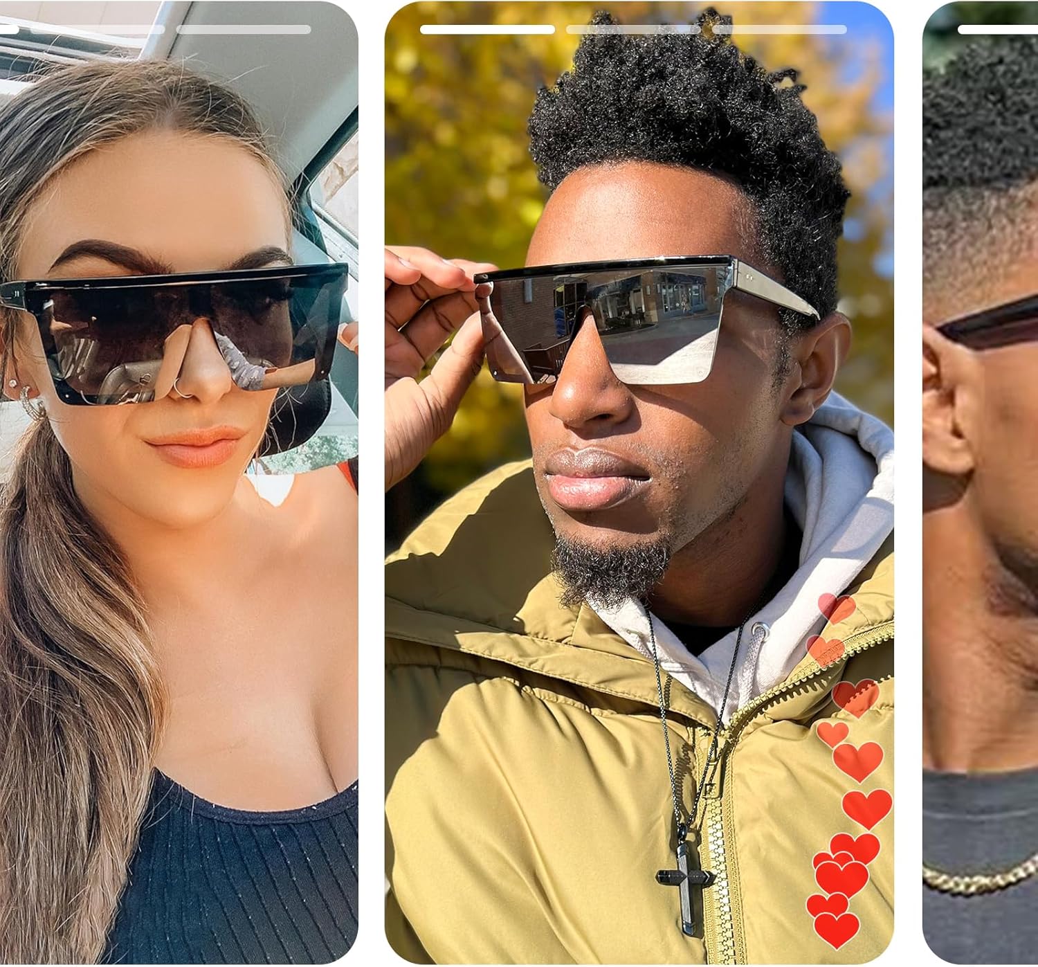 FEISEDY Oversized Sunglasses Mens Womens Flat Top Square Trendy Visor Shades UV400 B2470 - Image 3