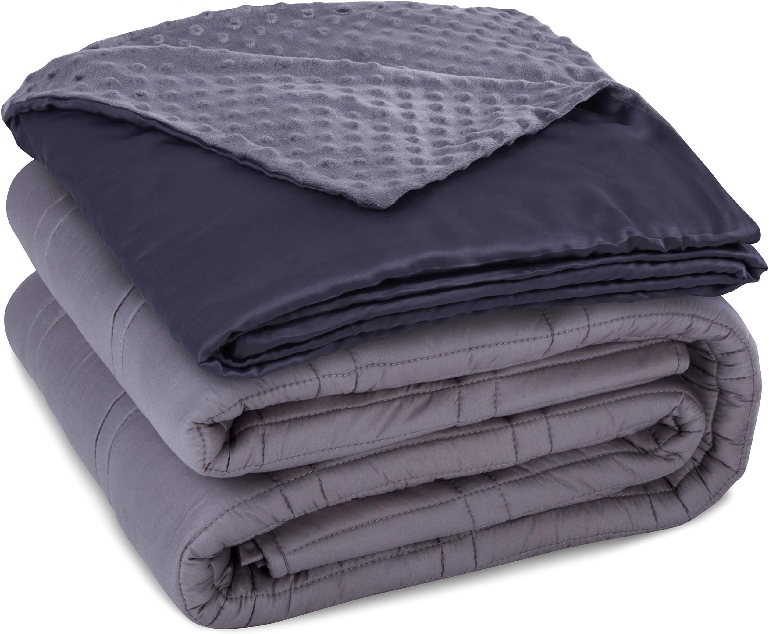 CoziRest Cooling Weighted Blanket Deluxe Set | 20 lbs 60x80 | Double Stitched Heavy Comforter with Dual Sided Cool Bamboo and Warm Minky Removable Cover. Best Calming Quilt For Adults From 190-260 lb