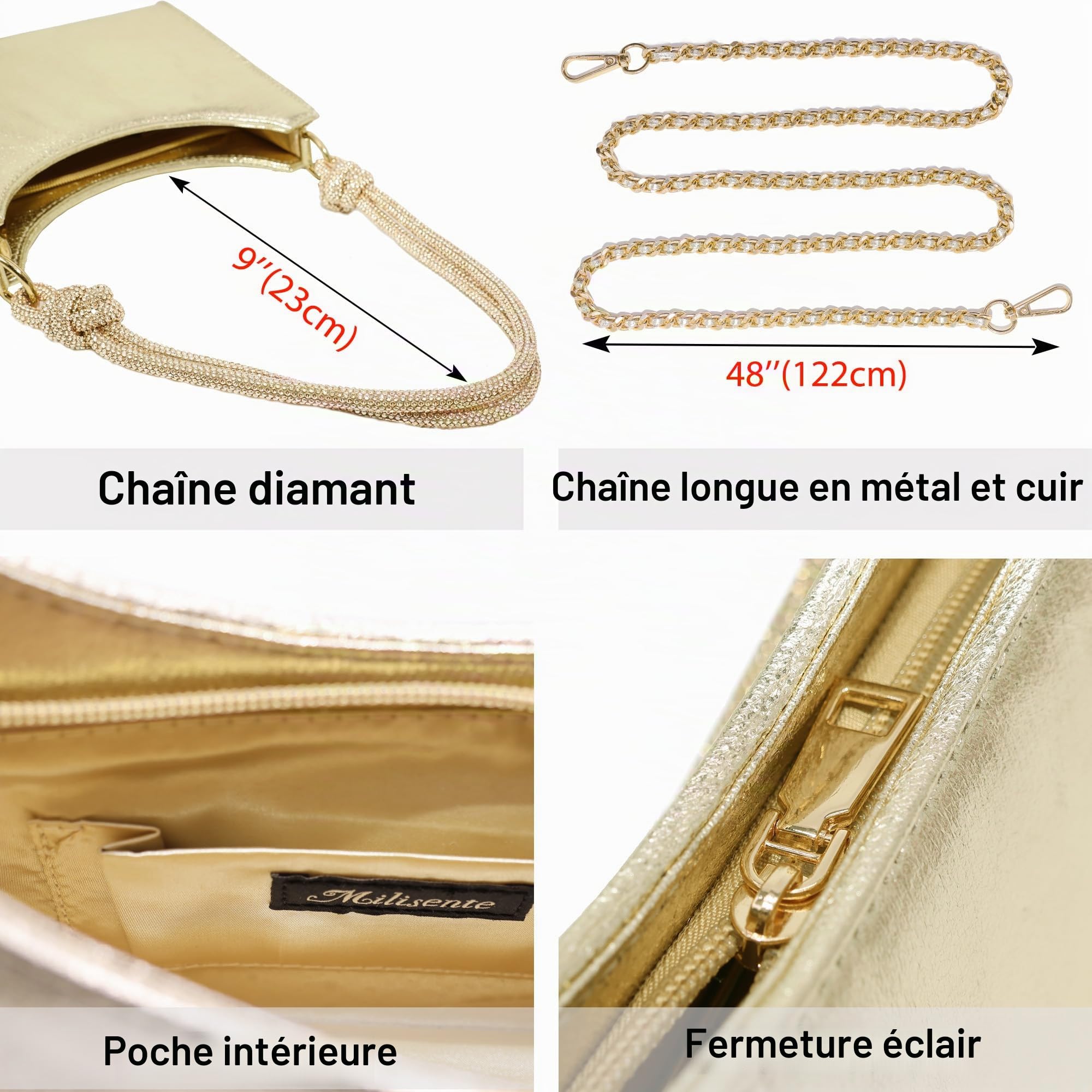 Sac à main élégant pour femme - Sac à main - Sac à main - Sac de soirée - Sac à bandoulière avec bandoulière scintillante