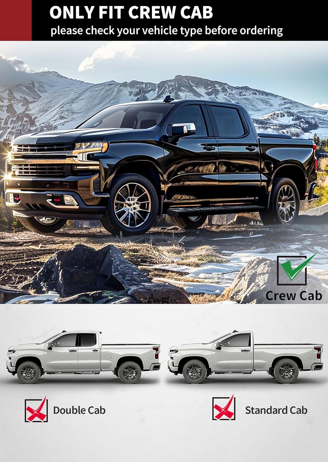 yitamotor 6.5 inches running boards compatible with 2019-2026 chevy silverado/gmc sierra 1500 crew cab, 2020-2026 2500hd 3500hd, running boards for silverado crew cab, side step bars stainless steel stainless steel-6 in