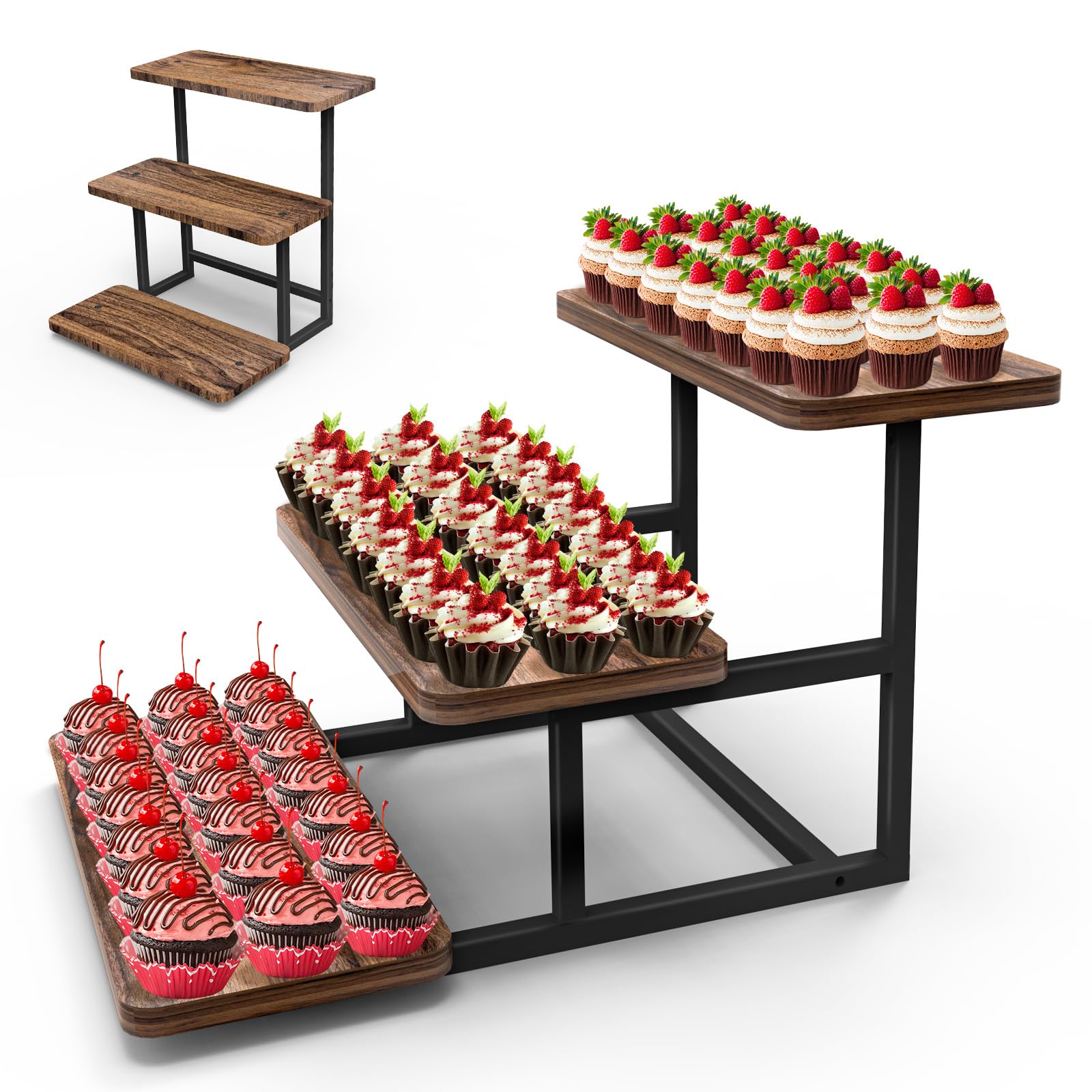 3 Livelli Alzata per Cupcakes, Alzata Per Torte Display, Alzatine per Allestimenti per 63 Cupcakes, Espositore in legno per Dolci e Frutta, Nuziali Compleanno Partito Buffet Baby Shower