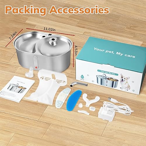 Miniatura 7 de Fuente de agua para gatos, fuente de agua para mascotas de acero inoxidable de 3L102 onzas, dispensador de agua automático 2 en 1 ultra silencioso