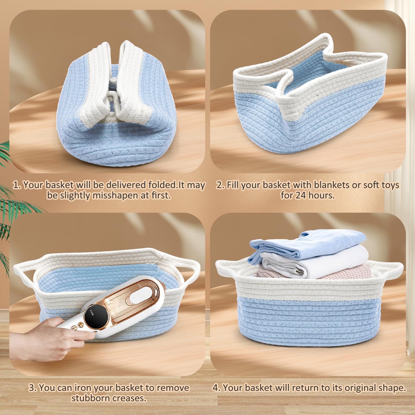 Cestino regalo vuoto 30 x 20 x 12 cm, cestino intrecciato con sacchetti regalo e nastri, cestino regalo vuoto per Natale, compleanno, matrimonio, cestino portaoggetti, cestino decorativo (blu)