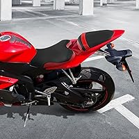 Vista 2 de TCT-MOTORPARTS Fundas de asiento delantero y trasero de motocicleta para Yamaha YZFR6 YZF R6 YZF-R6 2006-2007 (negro y rojo #3)