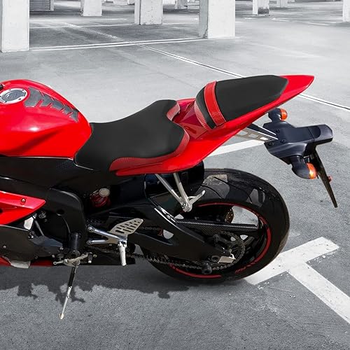 Miniatura 2 de TCT-MOTORPARTS Fundas de asiento delantero y trasero de motocicleta para Yamaha YZFR6 YZF R6 YZF-R6 2006-2007 (negro y rojo #3)