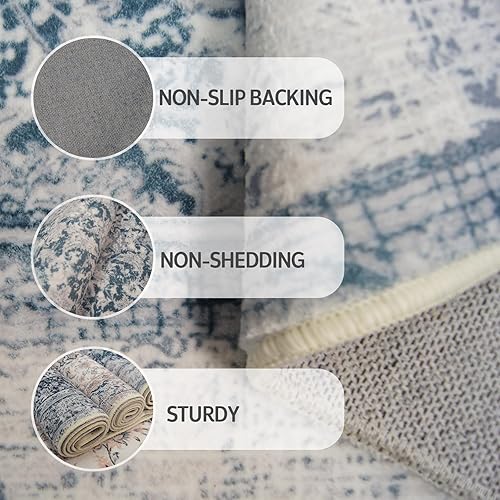 Miniatura 4 de Alfombra bohemia vintage de 2 x 6 pulgadas, lavable, antideslizante, tradicional, azul, para pasillo, cocina, entrada