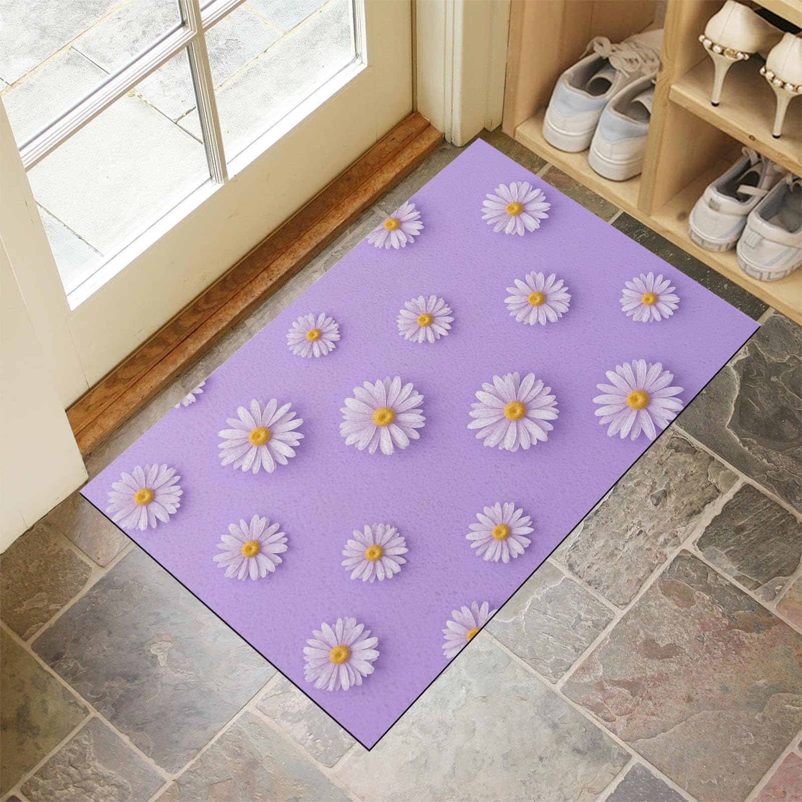 Tapis de Bienvenue Violet Daisy Mignonne 90X150Cm | Paillasson Antidérapant
