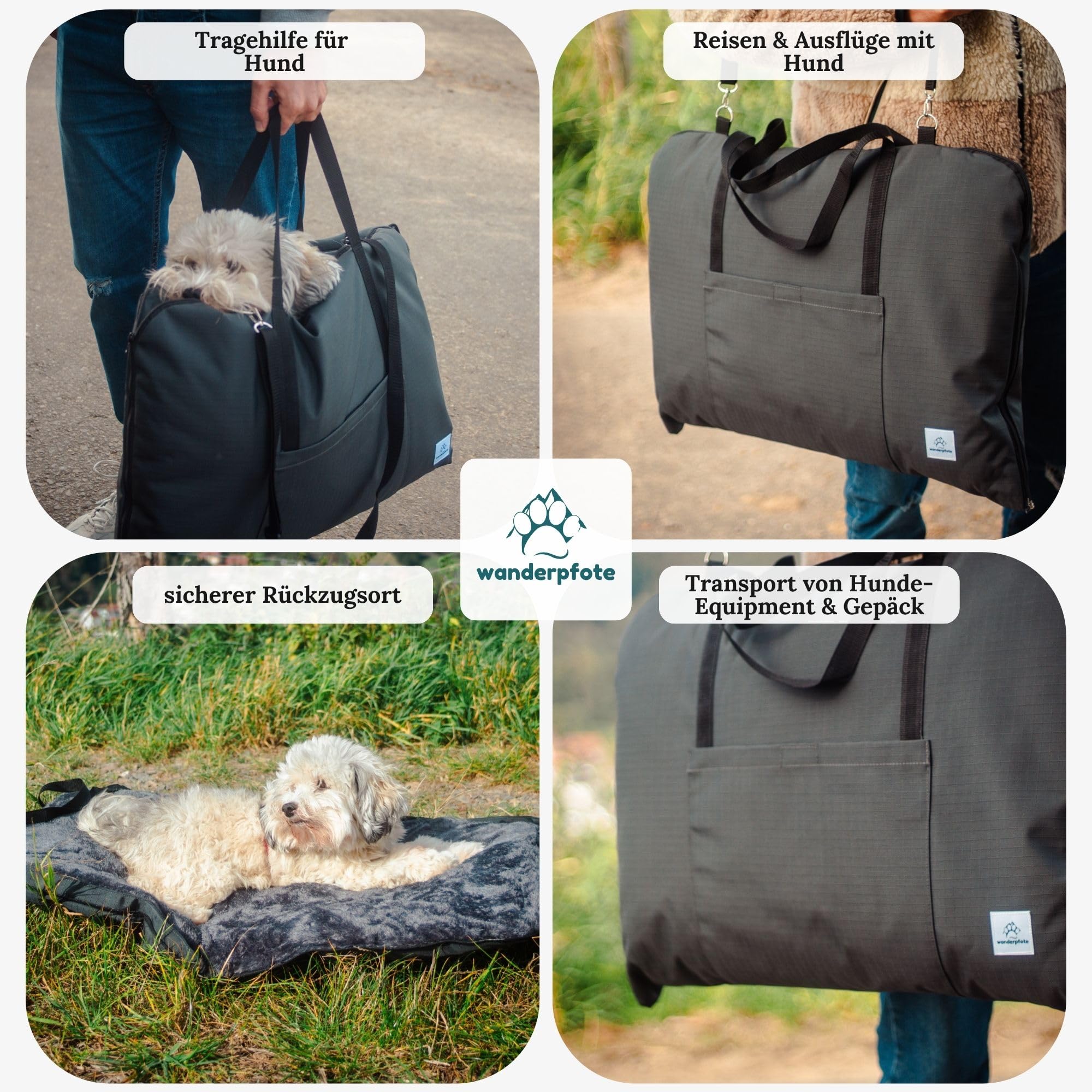 Hundebett für Unterwegs – hochwertiges Orthopädisches Hundebett – praktische Tragetasche für Gepäck oder Tragehilfe Hund – Hundematte OekoTex und GSR Zertifiziert (Grau, M)