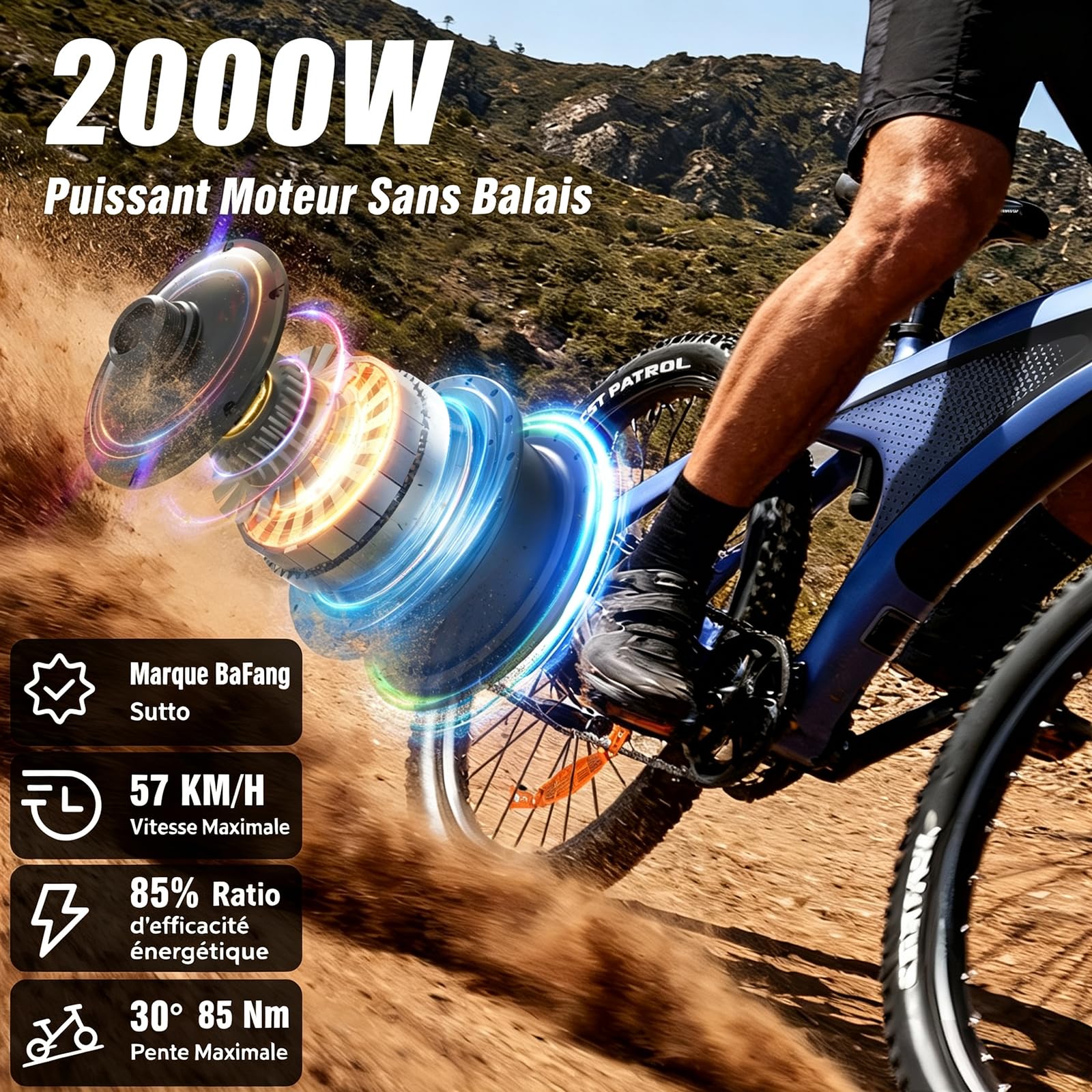 HX Q5 Shark Vélo Électrique Homme VTT Adulte,27.5" Vélo Électrique Ville,Capteur De Couple,85Nm,13/20Ah,Autonomie 60-220km Ebike,Amortissante Réglable,Freins à Disque Hydrauliques