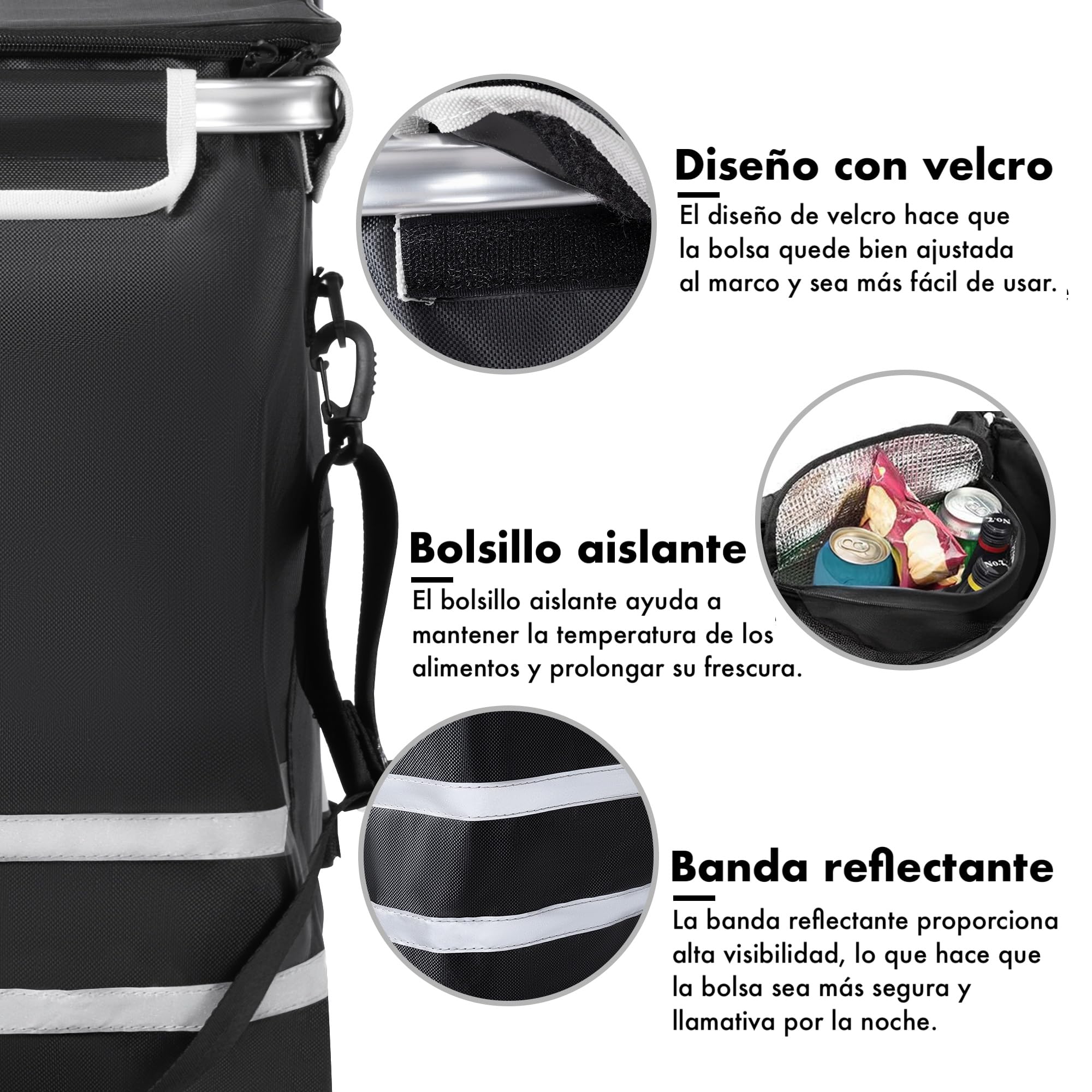 T-LOVENDO.ES Carro Compra Plegable Ruedas Grandes Aluminio Ligero Bolso Térmico Aislamiento Reflectante Bolsa Extraíble Transporte Fácil Ergonómico Resistente Compacto Multifunción Urbano