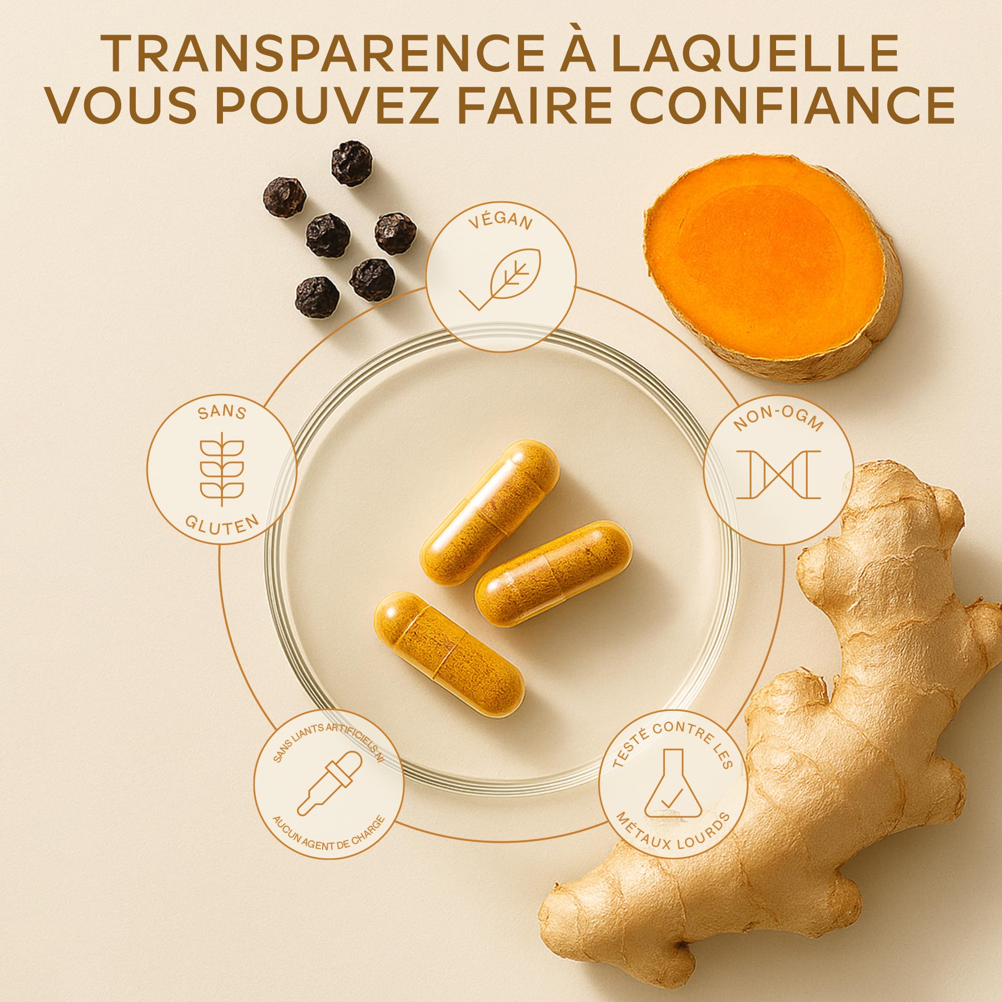 Curcumine Curcuma Gingembre Poivre Noir - Extrait de Curcuma, Piperine, Gingembre Gelule avec 95% de Curcumin et Pipérine - Turmeric Curcumin Vegan et sans OGM - 180 gélules