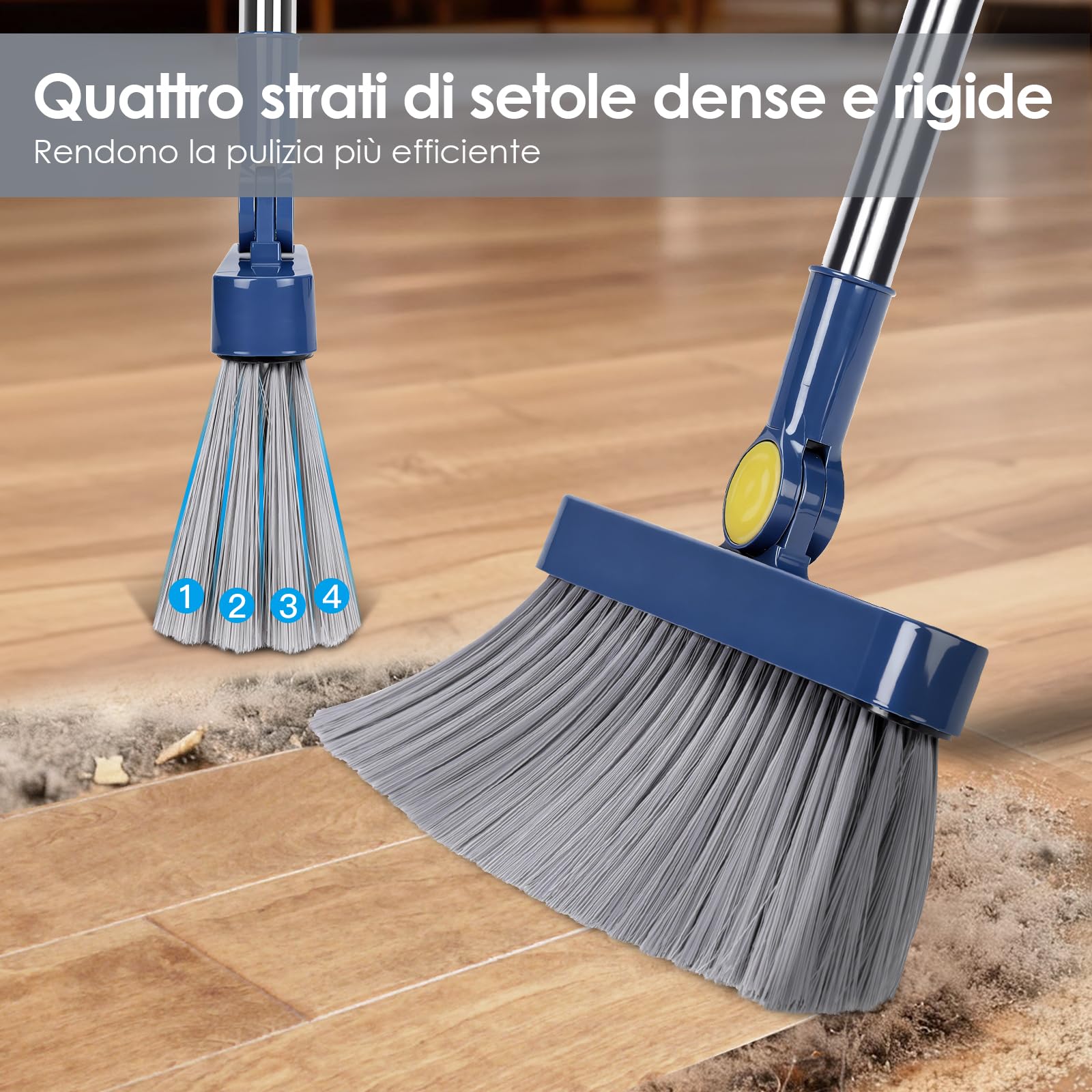 Masthome Verticale Set Scopa e Paletta Salvaspazio Manico Lungo Denti a Pettine Blu Scuro
