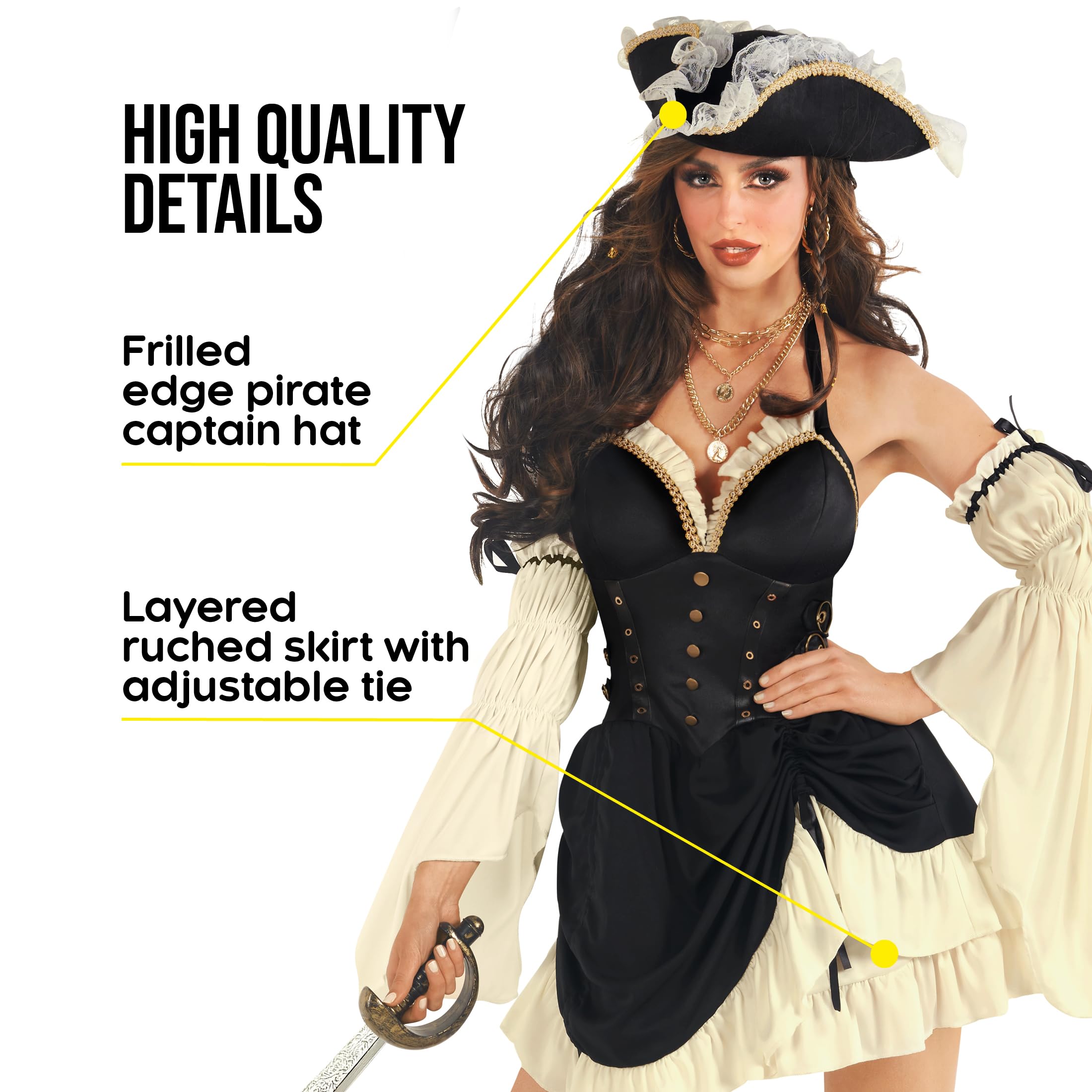 Morph Piratenkostüm für Damen, Piratenkleid, Perfekt für Halloween und Fasching, Spaßiges Verkleidungsoutfit