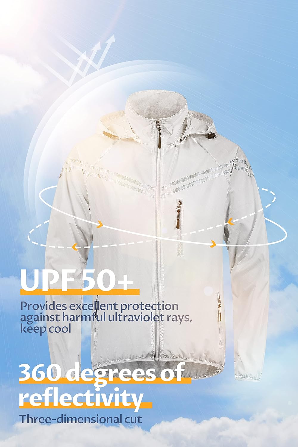 CREATMO US Men's Packable Waterproof Running Rain Coats Reflective Cycling Jacket Windbreaker With Removable Hood - Image 4