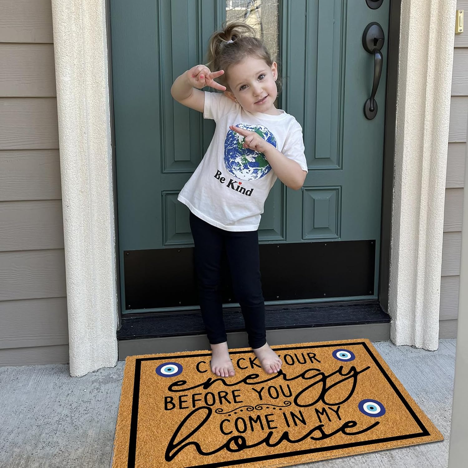 Faux Coir Funny Outdoor Mats for Home Entrance Large Front Door Mat, Check Your Energy Before You Come in My House Holiday Floor Doormats Inside for Home 30" X 18" Welcome Mat Indoor Non Slip