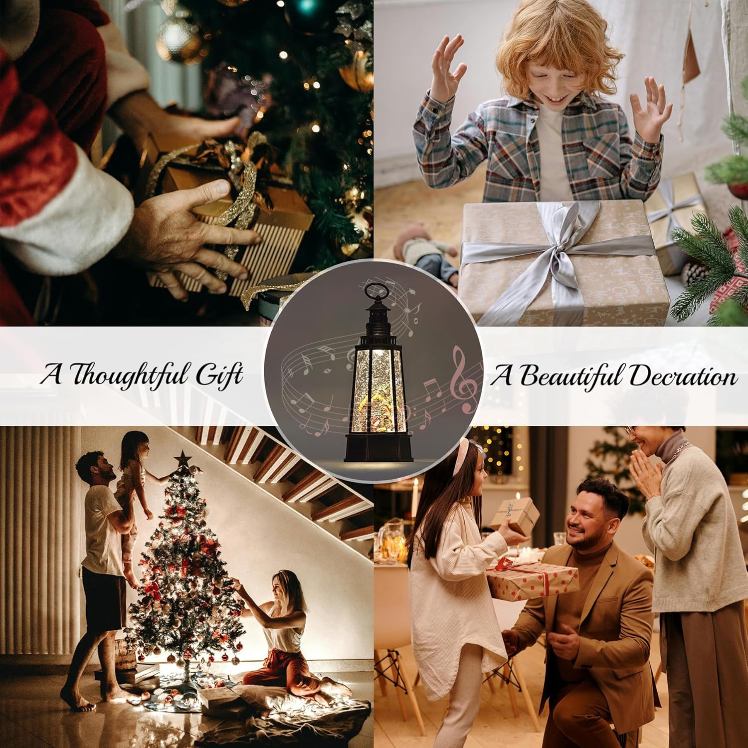 13.5'' Christmas Nativity Snow Globe, Retro Lighthouse Style Musical Lighted Water Lantern, Decoration with Swirling Glitter, USB Powered and Battery Operated, Xmas Home Décor Gift