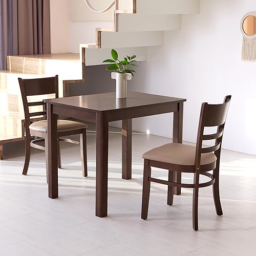 Miniatura 4 de Livinia Cabin 33.5" Mesa de comedor de madera/Mesa de cocina de madera maciza rectangular pequeña moderna de estilo granja de madera sólida (Nogal)