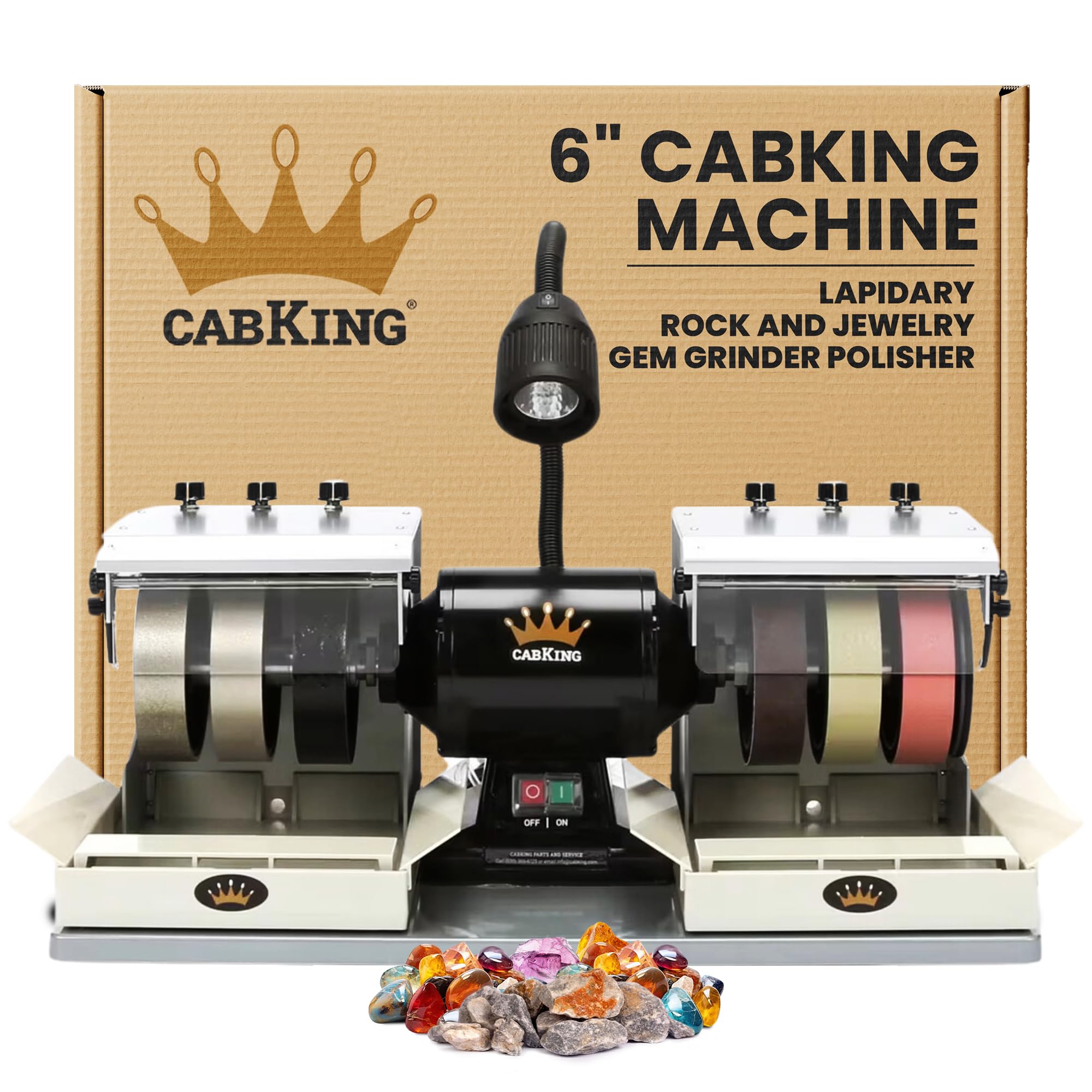 CabKing Cabbing Machine Lapidary Equipment - Gem Stone Grinder Jewelry Stone Polisher - Includes Diamond Wheels, LED Lamp, Water System, & Accessories
