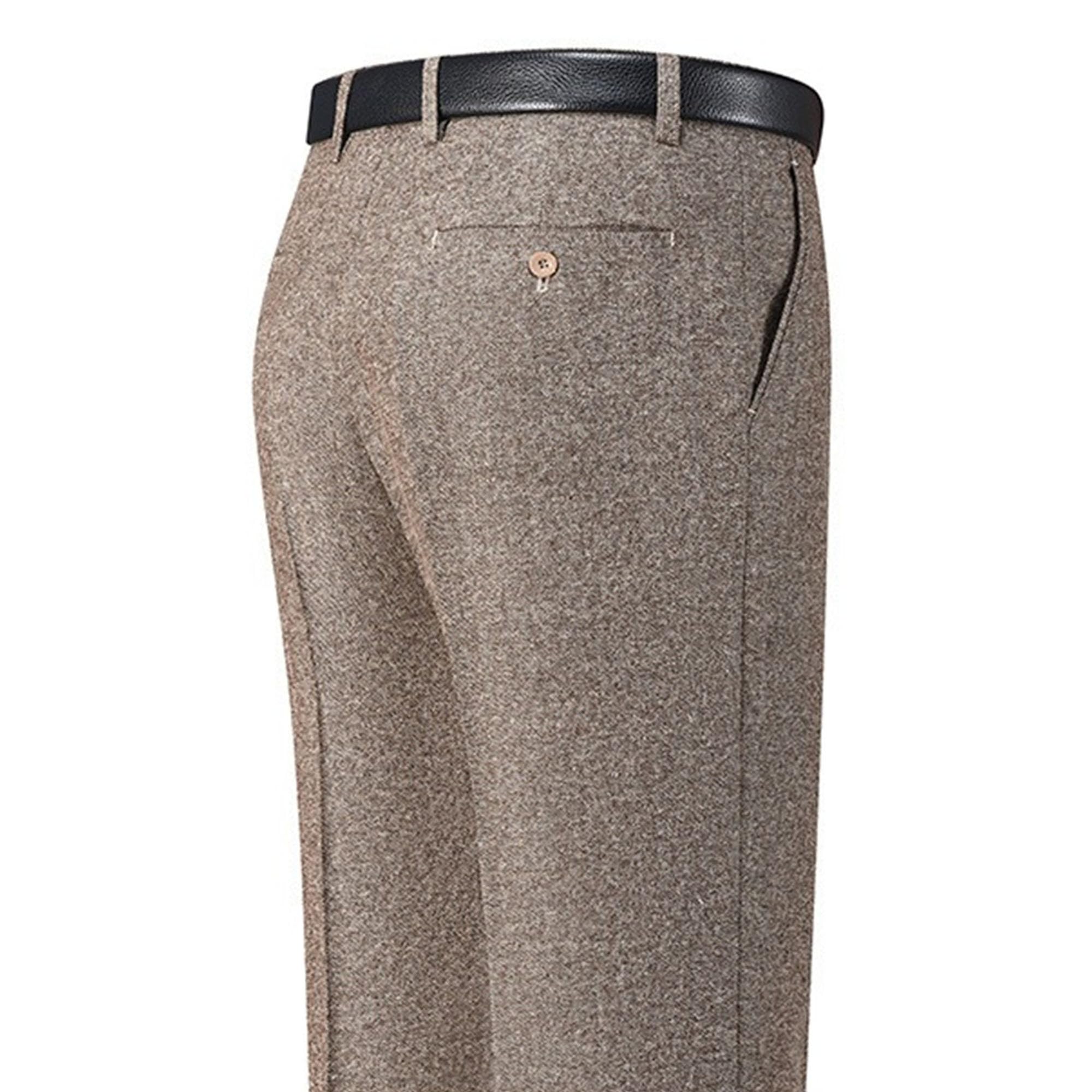 Pantaloni da uomo in stile retrò, in tweed a spina di pesce, in lana spessa, stile casual, a spina di pesce, pantaloni per tutti i giorni