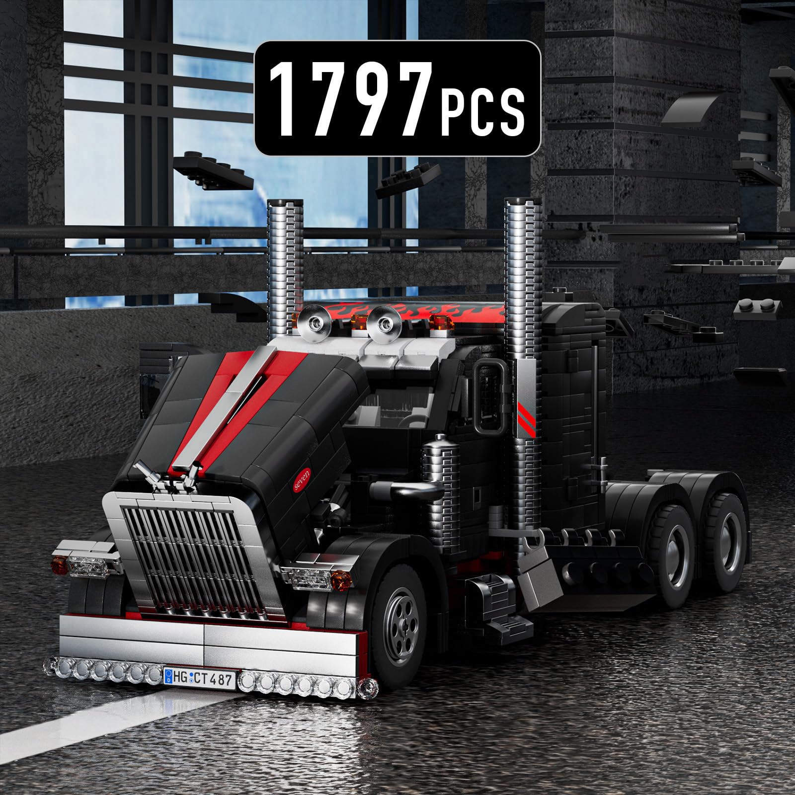 Mould King 10037 Technik Amerikanischer LKW Klemmbausteine Klassiker LKW Truck Bausteine Auto Bauspielzeug Set Geschenke Für Ab 14 Jahre Erwachsene(1797 Teile)