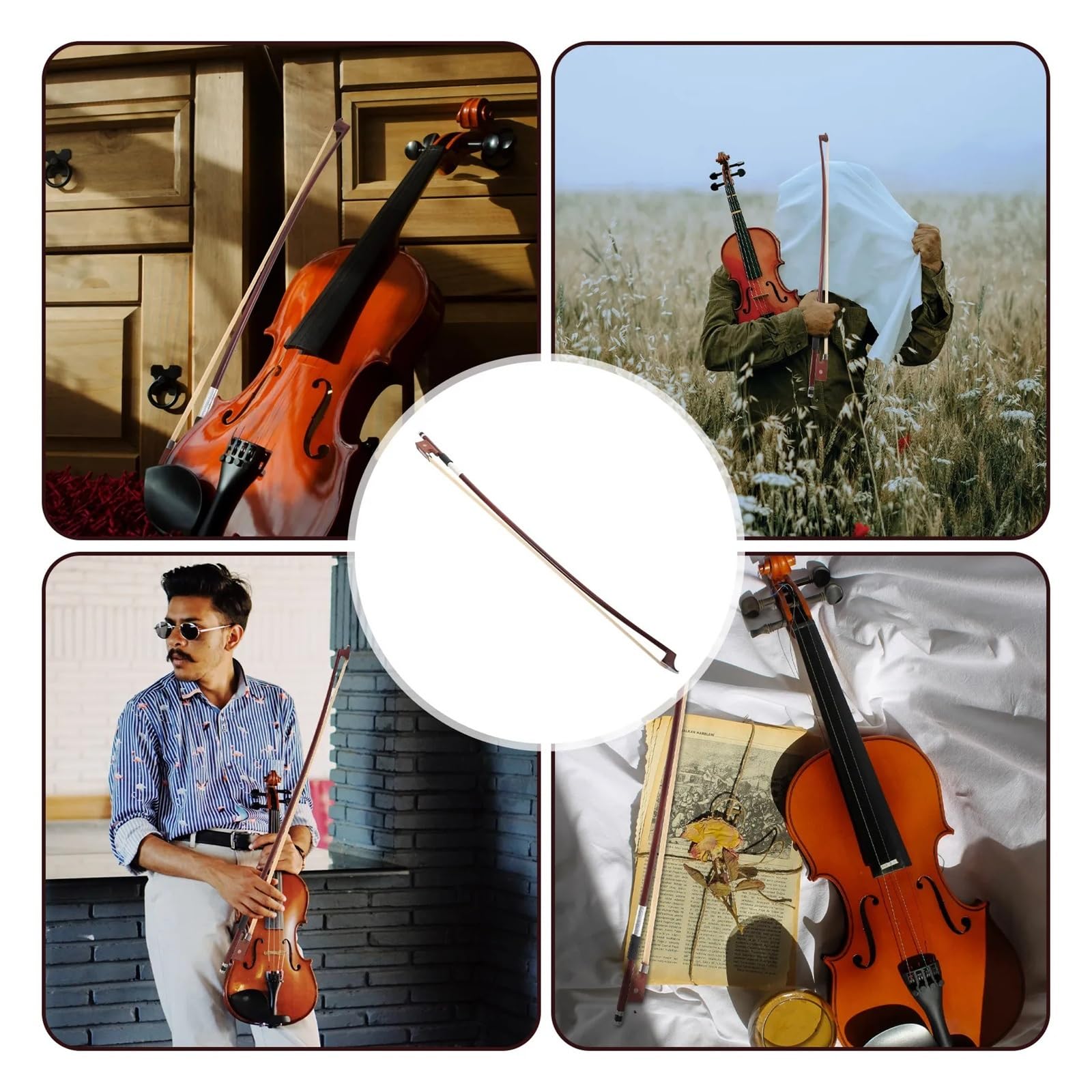 Arco de violín de tamaño 1/4, arcos de práctica profesional, instrumentos musicales de cuarto, crin marrón, apto for reemplazo
