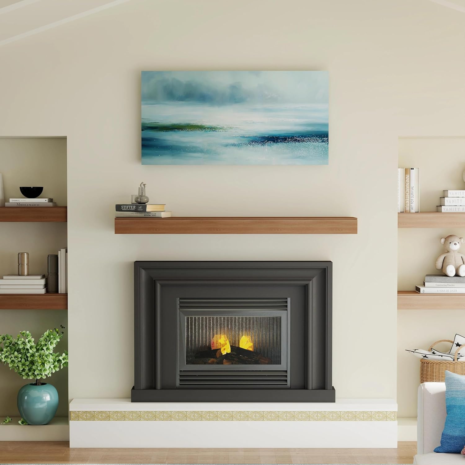 CCPEAR Abstract Wall Art Navy Blue Canves, Ocean Seascape Painting Prints, Large Modern Aesthetic Home Decor for Living Room Bedroom Office Bathroom 20x40in