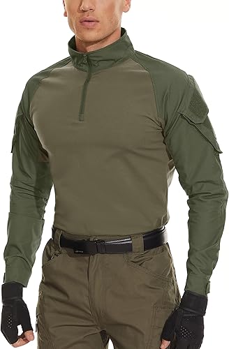 Miniatura 5 de MAGCOMSEN Camisas militares tácticas para hombre con cremallera de 14, camisa de manga larga con bolsillos