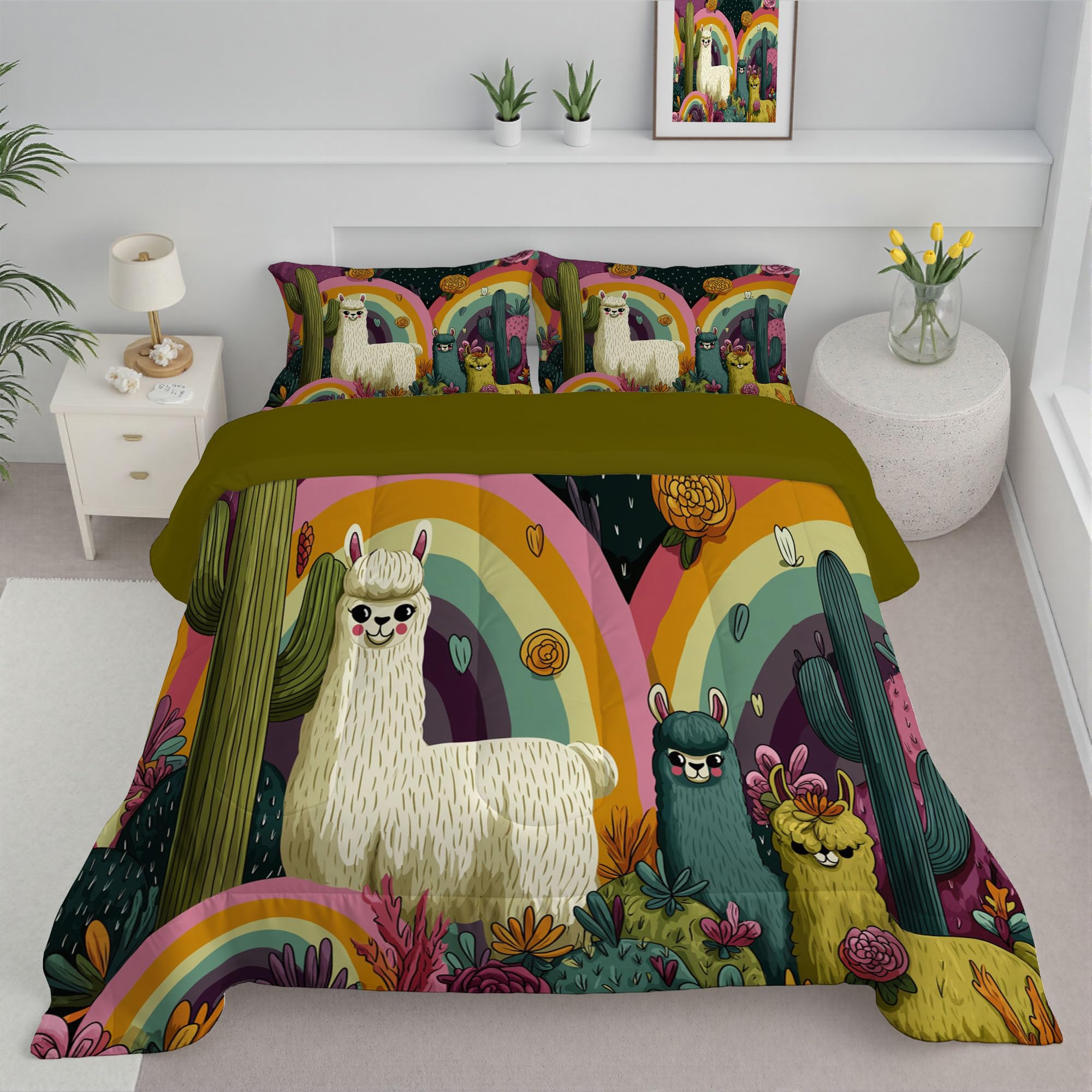 Couette 4 saisons respirante 260x230cm édredon microfibre fin et léger motif cactus
