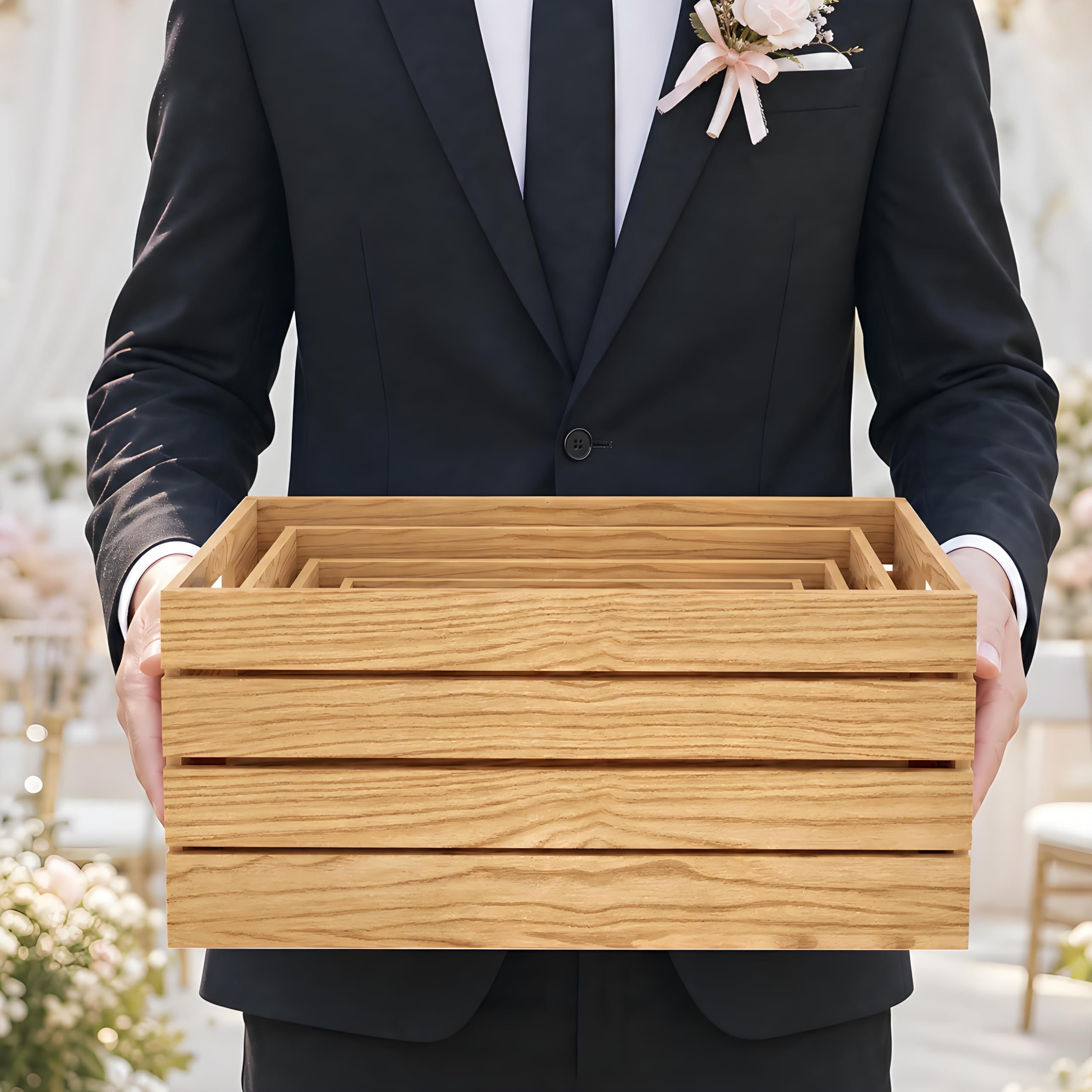 5 cajas decorativas de madera para exhibición, cesta grande de madera de granja de 5 tamaños para contenedores de almacenamiento y decoraciones, cajas de anidación rústicas con asa