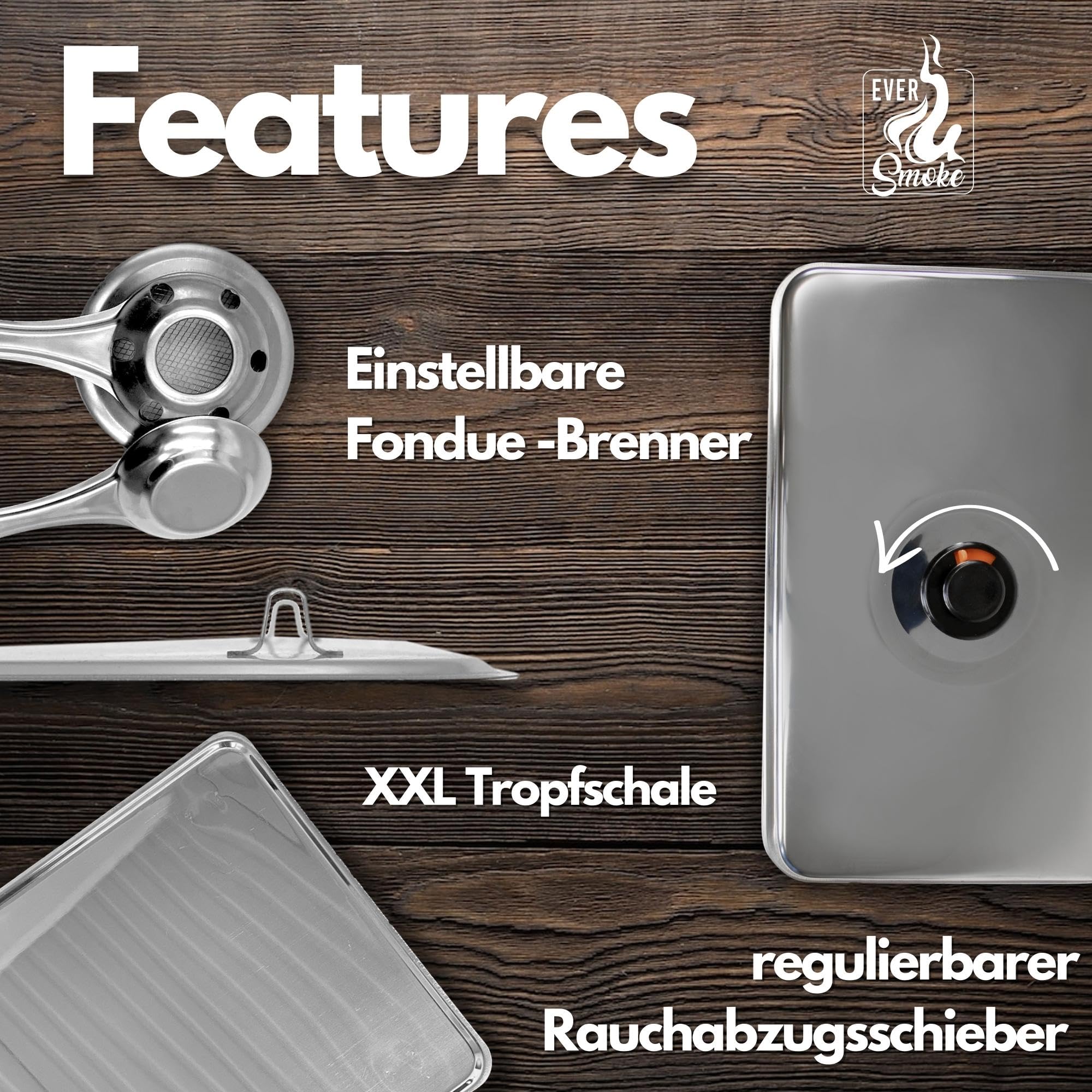 Deluxe Edelstahl Tischräucherofen XL Set | mit Brennpaste, Räuchermehl, Räuchergewürz, Brenner, rostfrei