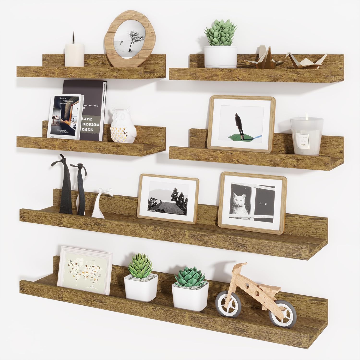 Axeman Picture Ledge Shelf, Floating Shelves for Wall Decor Set of 6, 24 inch Floating Wall Mounted Shelves, Wall Shelves with Lip for Living Room, Bedroom, Nursery, Bathroom, Kitchen, Rustic Brown 24inch Rustic Brown
