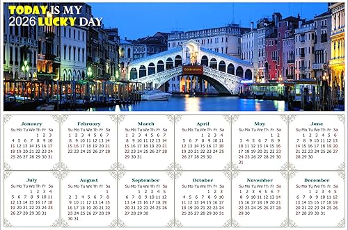 2024 - Imanes de calendario - Today is my Lucky Day - Resistente a la decoloración, desgarros y agua - Vida nocturna en el canal
