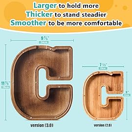 Summidate Large Wooden Piggy Bank for Kids Adults, Alphabets Letter A-Z Piggy Bank for Boys Girls, Coins Bills Change Bank Box Personalized Initial Name Kids Money Bank for Birthday Present and Decor