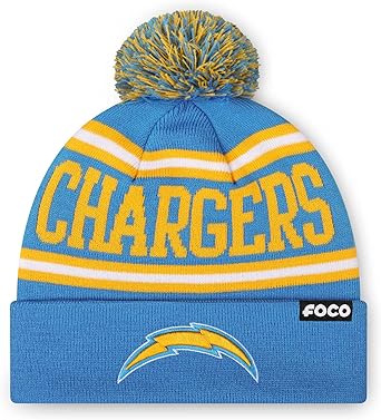 FOCO NFL Team Logo Stripe Pom Beanie Hat