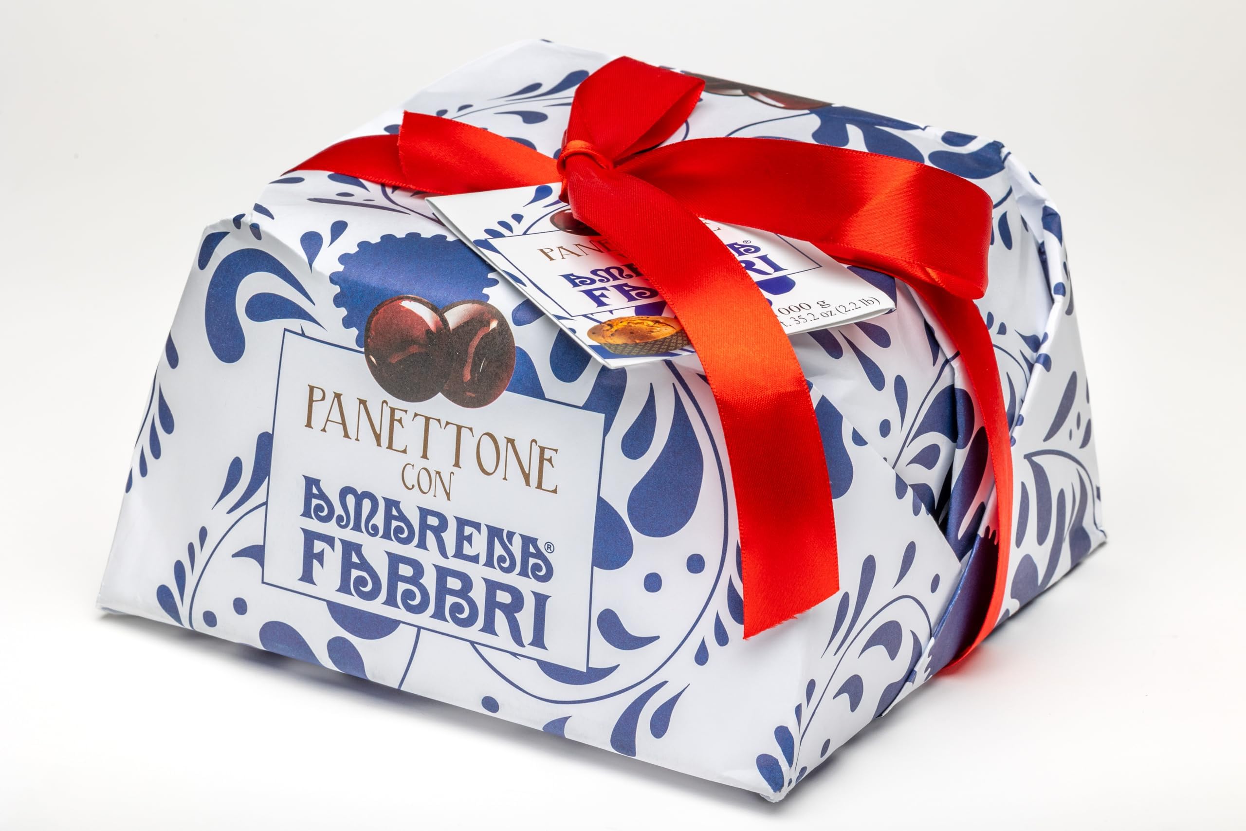 Amarena Fabbri Cherries, Panettone with candied cherries inside, Italian holiday Cake, Hand-Wrapped, Made in Italy, 2.2 pound