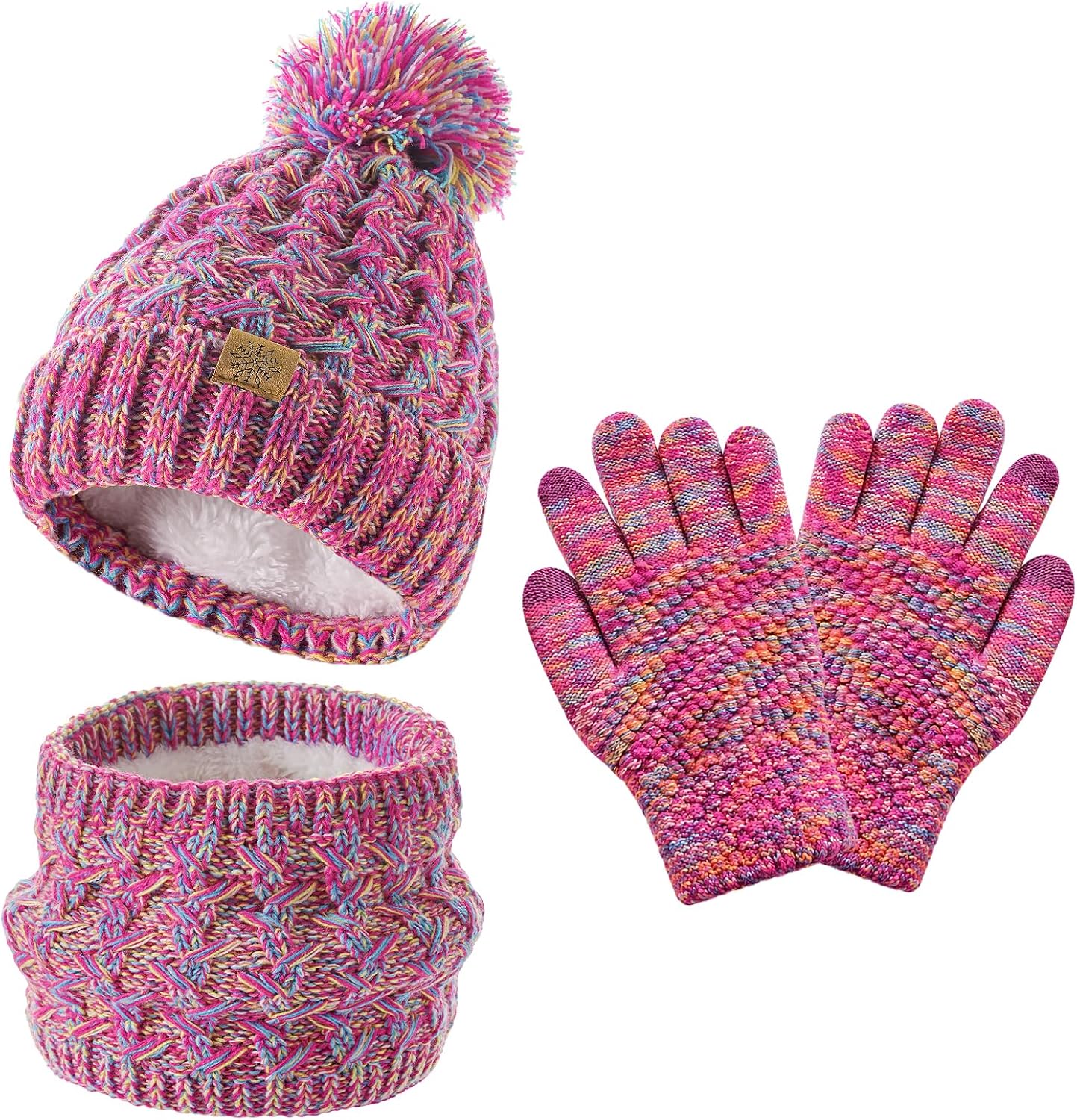 Kids Winter Beanie Hat Neck Warmer Gloves Set