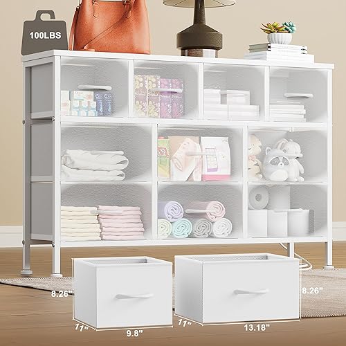 Miniatura 5 de Lulive Cómoda blanca de 10 cajones para dormitorio, soporte de TV con toma de corriente, cómoda centro de entretenimiento para TV de 55 pulgadas de