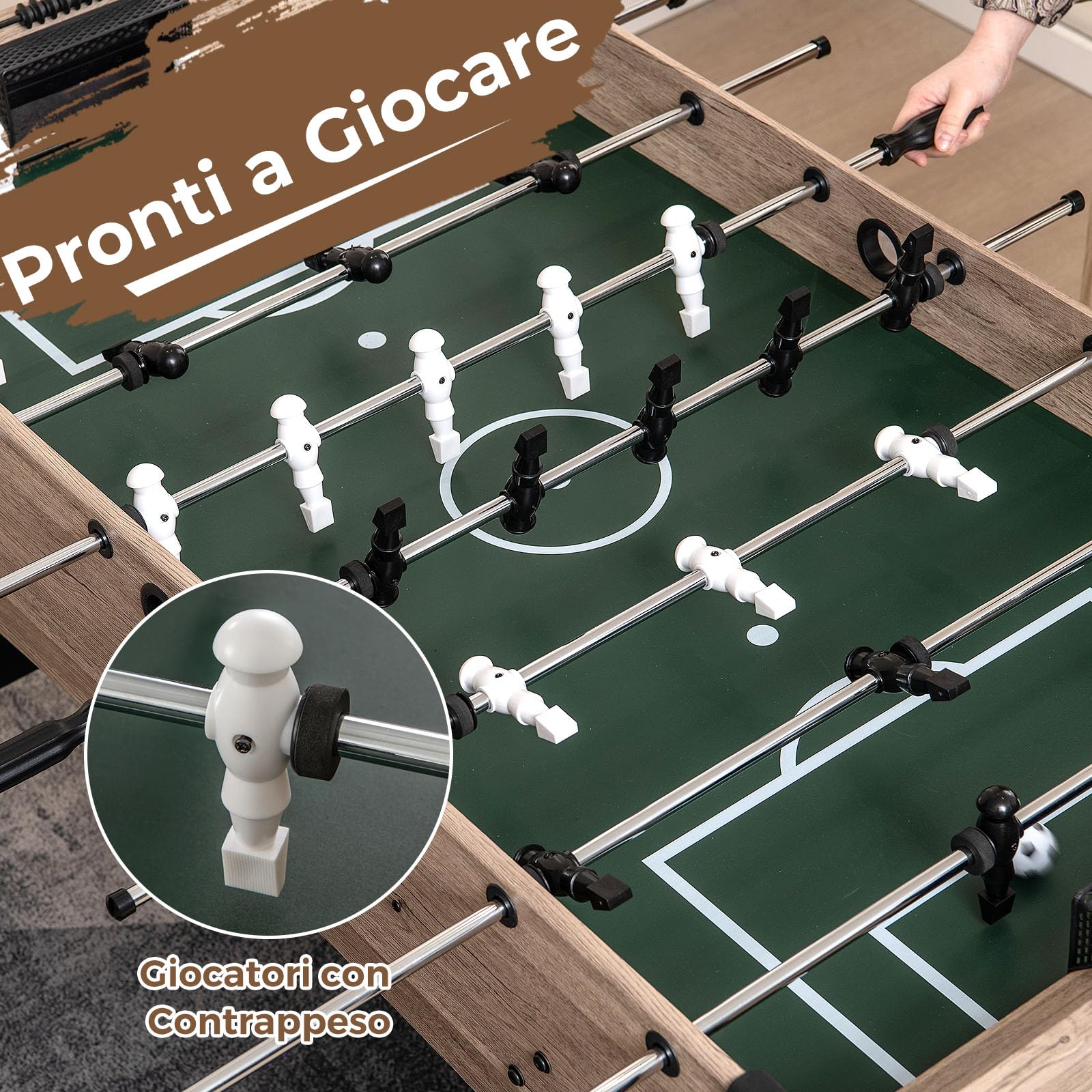 GYMAX Tavolo da Calciobalilla di 137 cm, Set da Gioco di Calcio con 2 Palloni per Bambini, Adolescenti e Adulti, Calcio Balilla in Legno per Casa, Sala Giochi, Ufficio