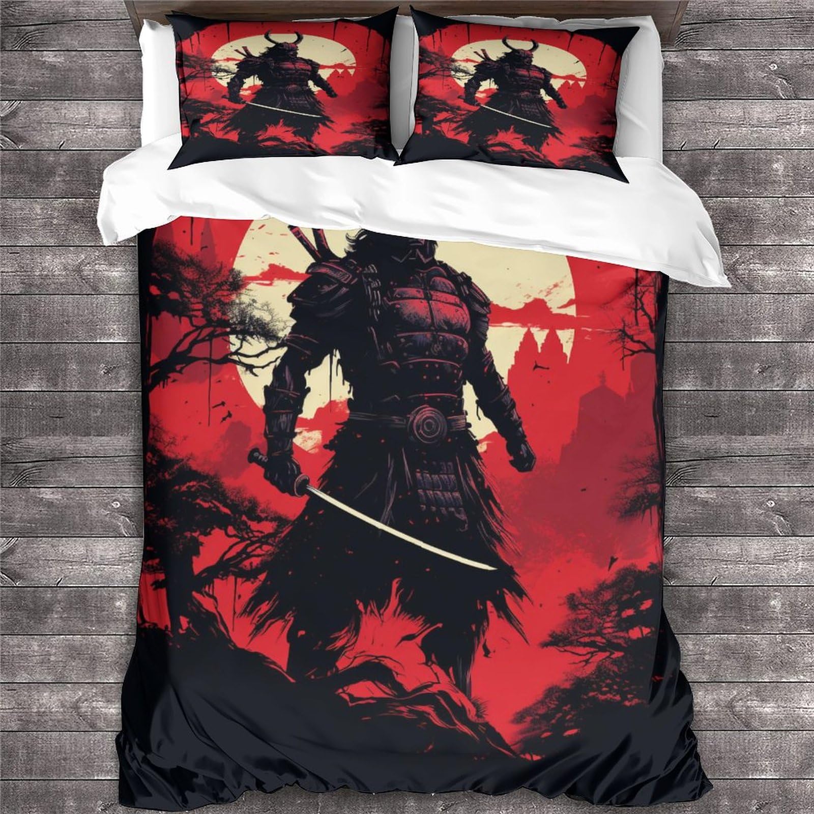 WQIZXCW Parure Copripiumino Singolo Giappone, Set di Biancheria da Letto Samurai in Microfibra, 2 Pezzi, 1 Copri Piumino 155x200 cm e 1 Federa 50x80 cm