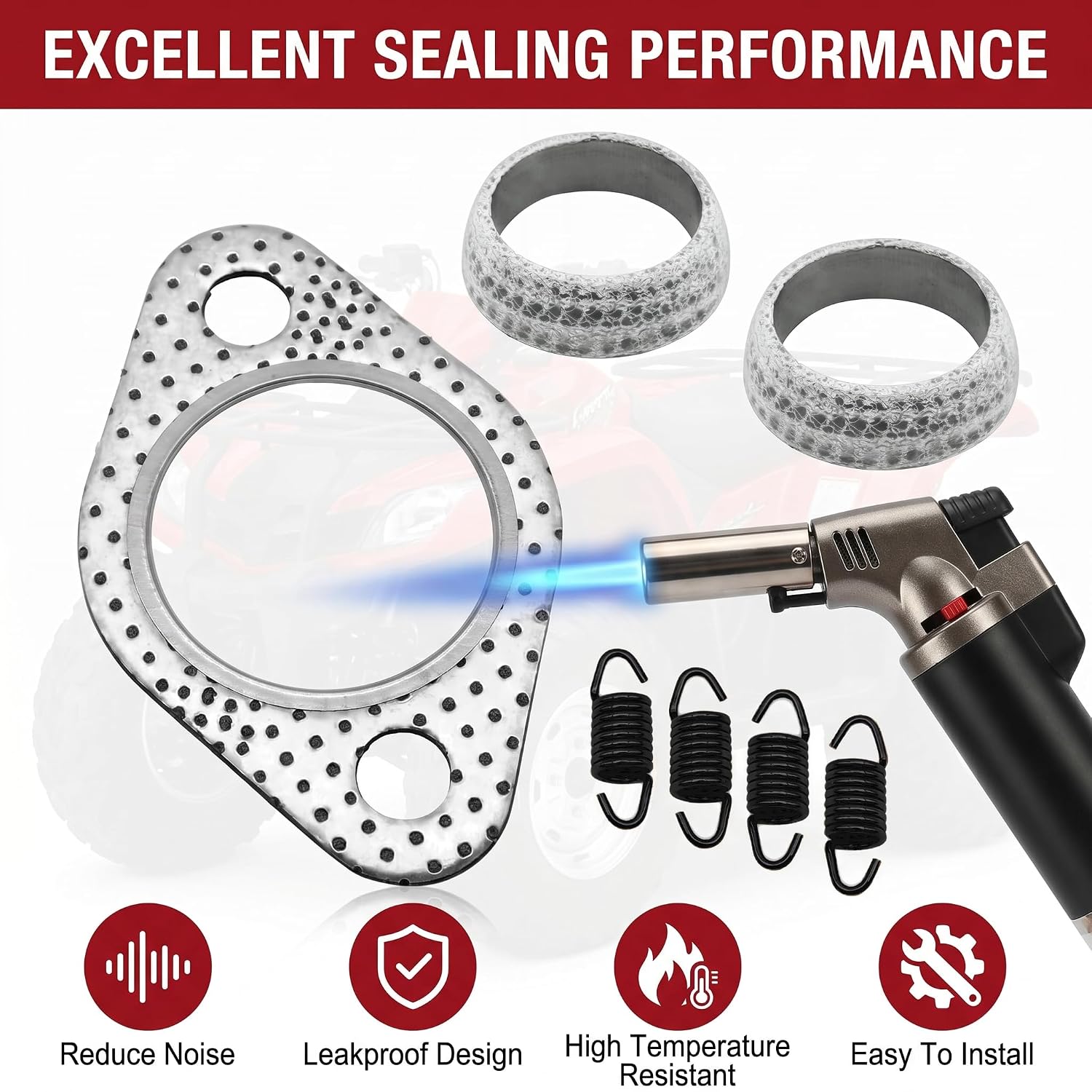 Exhaust Muffler Gasket Kit with Springs for Polaris Sportsman 400 450 500 2001-2014, Ranger 400 425 500 2001-2014, Scrambler Hawkeye Worker - Replaces 3085075 5243518 (7 PCS)