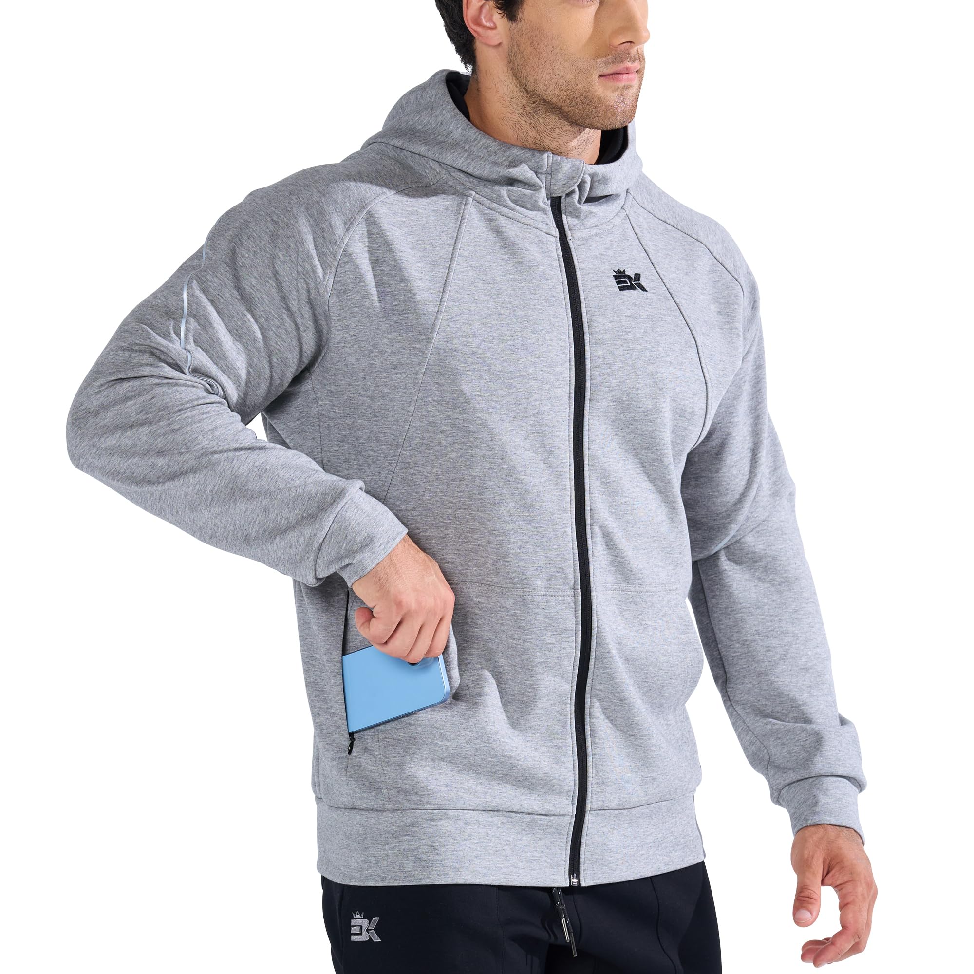 BROKIG Zip Hoodie Herren Baumwolle, Fitness Laufjacke Gym Kapuzenpullover Trainingsjacke mit Reißverschluss Tasche
