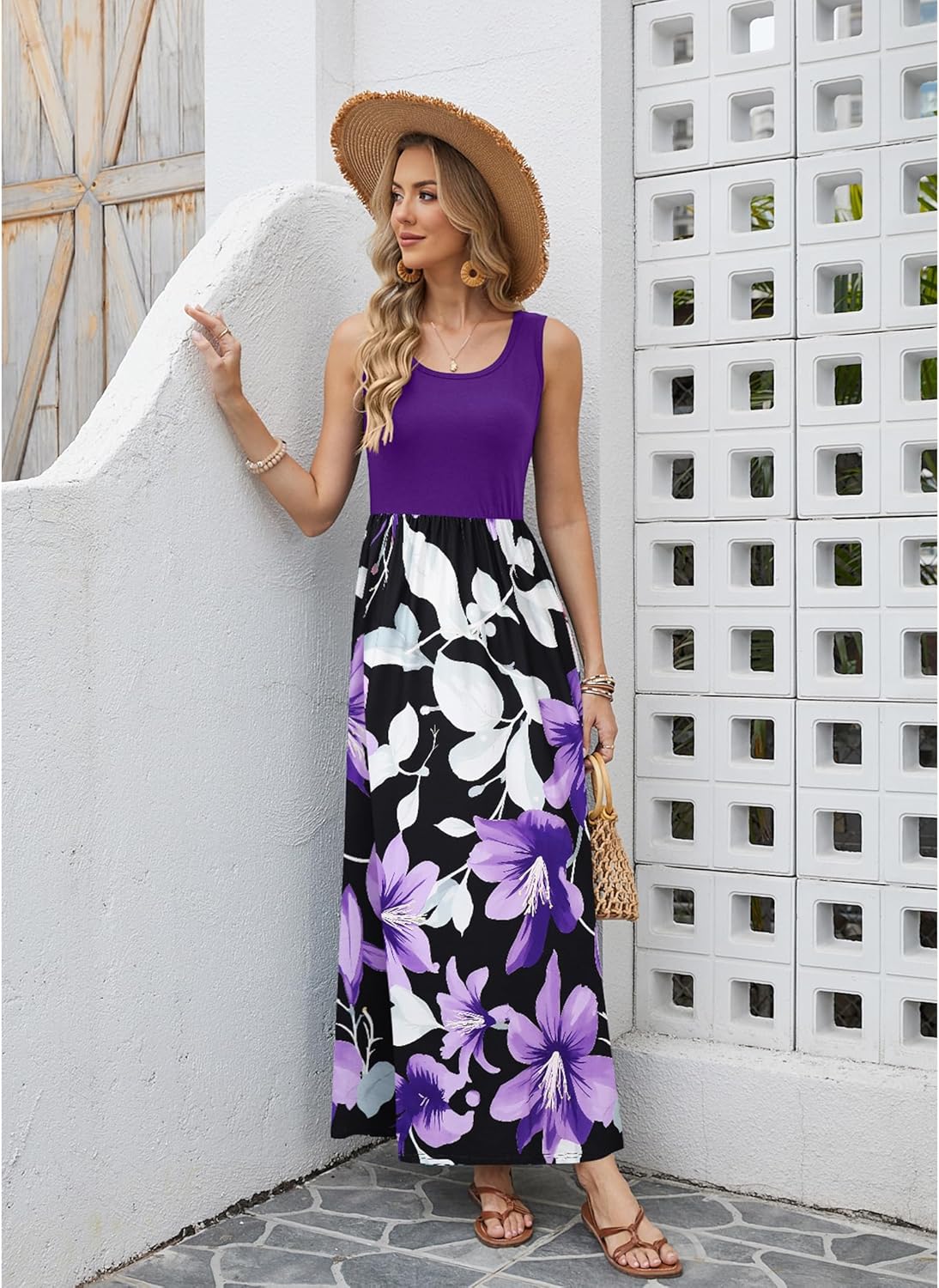 Bluetime Women's Summer Boho Sleeveless Floral Print Tank Long Maxi Dress (S-3XL) - Image 4