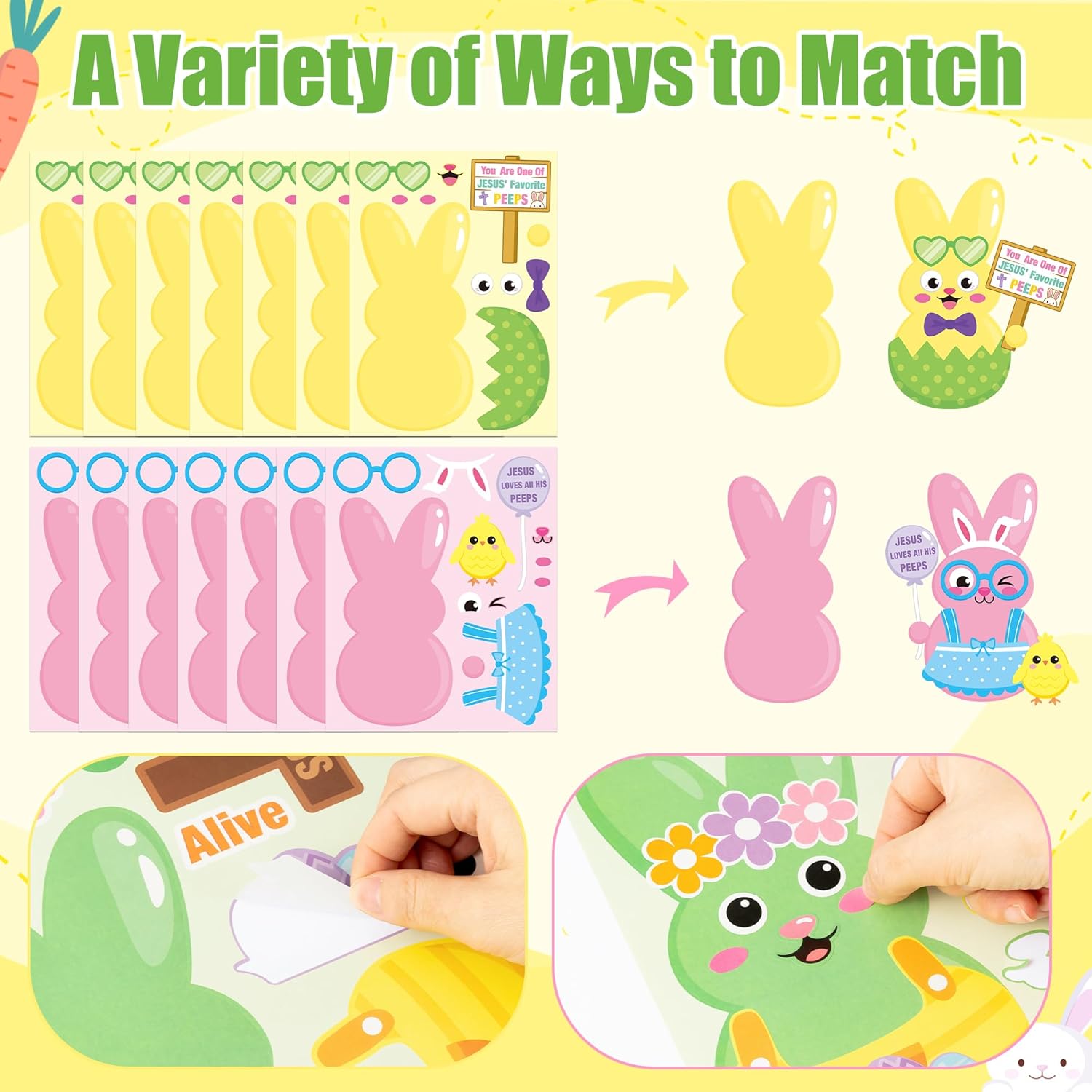 CY2SIDE Easter Bunny Face Sticker - 36PCS 9.8Inch Big Size Christian Rabbit Peeps Sticker Sheets for Kids Religious Sunday School Classroom Crafts & Toddler Preschool Home Birthday Party Favors