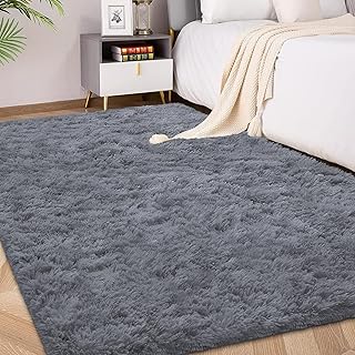 FVVRAX 150x240cm Grey Shaggy Rug – Soft Fluffy Area Rug for Living Room & Bedroom, Non-Slip Plush Carpet for Kids, Nursery, Dorm, Machine Washable Large Floor Mat