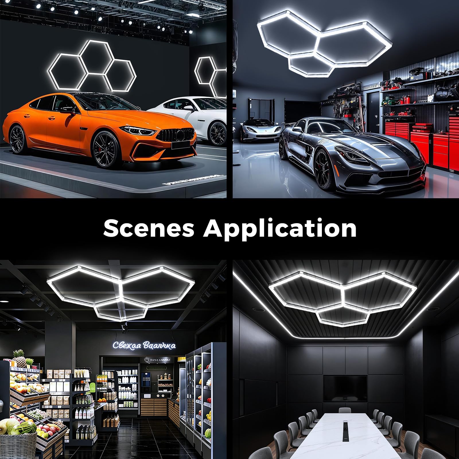 3-Hex Lámpara de techo LED hexagonal para garaje-16pcs luces de tubo, 128W 6500K luces LED de techo conectables para taller, garaje, almacén, gimnasio,sala de lavado para el cuidado del automóvil