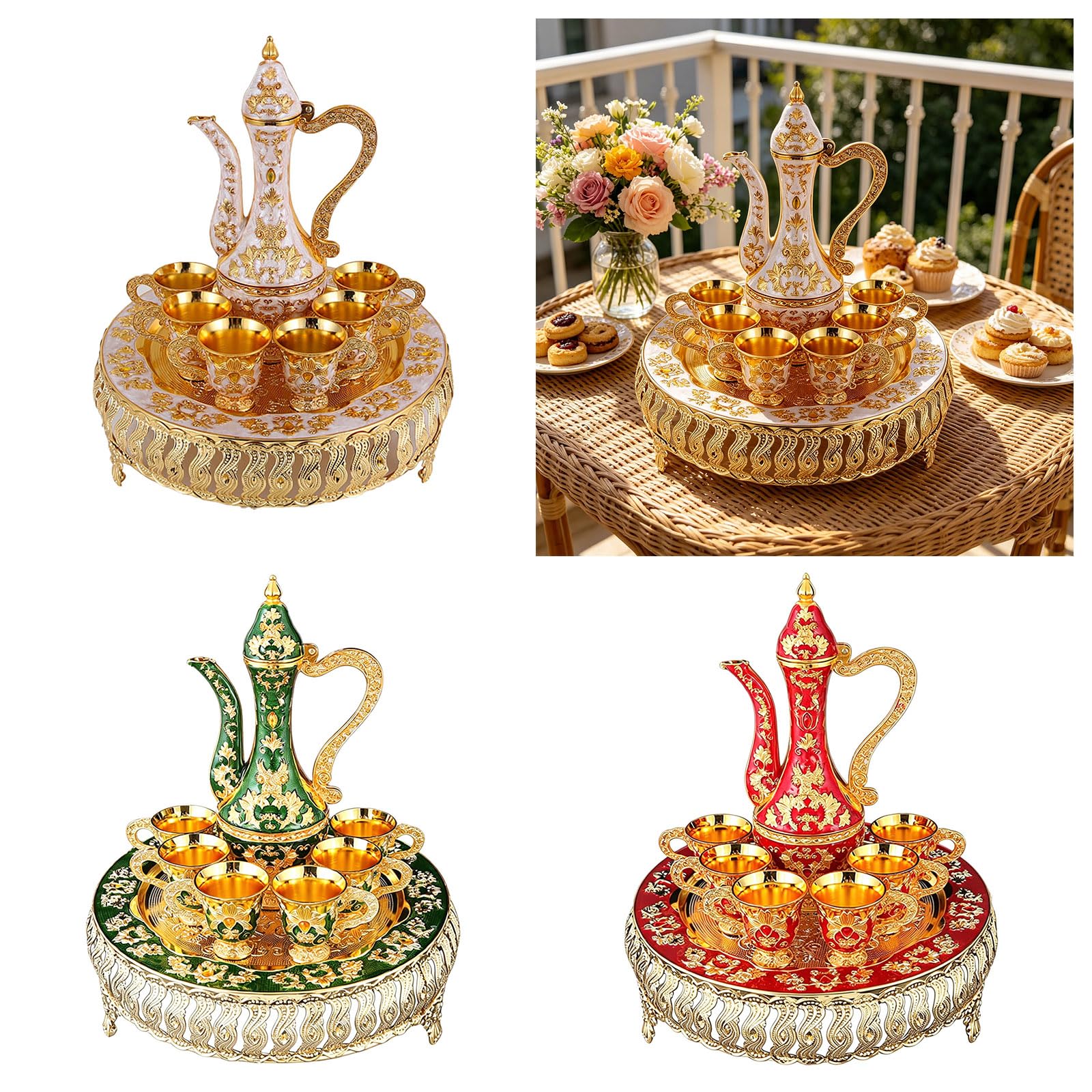 Ensemble d'accessoires de bar en métal de style européen avec plateau à décanter et verres en relief floral pour le divertissement à la maison Ensemble d'accessoires de bar luxueux