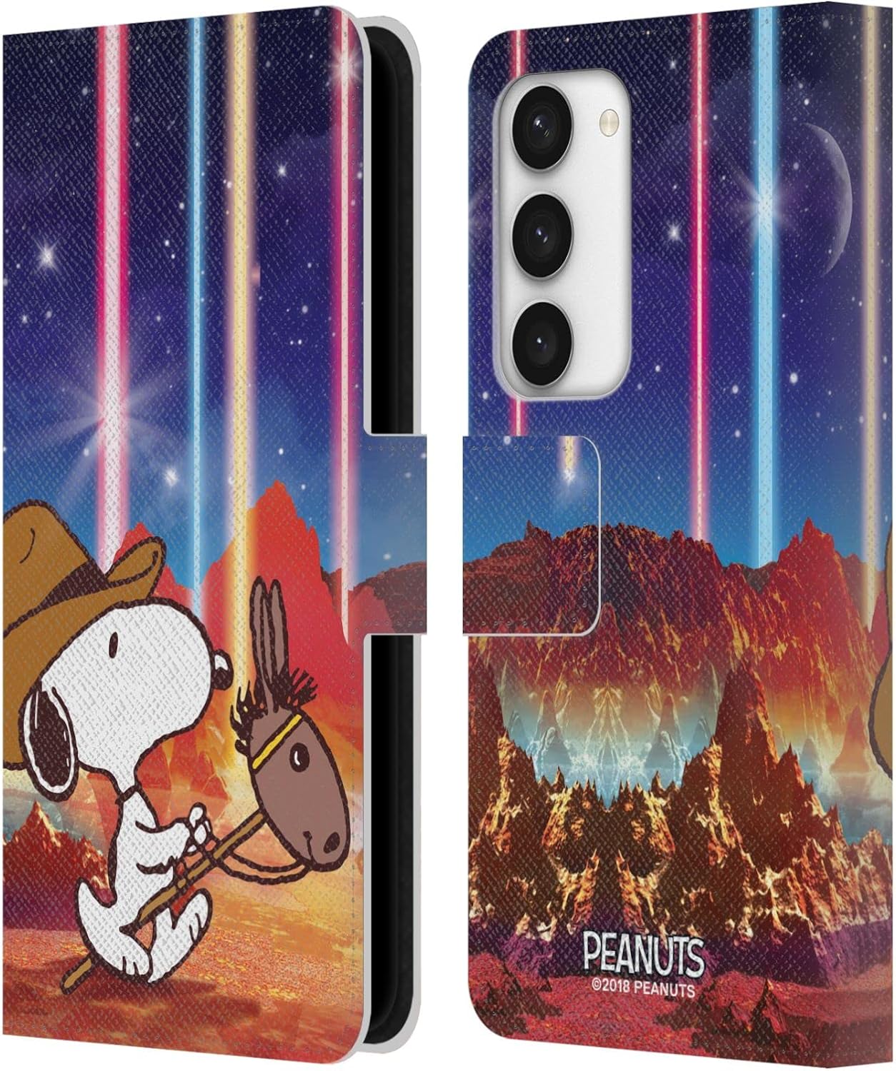 Head Case Designs Officially Licensed Peanuts Nebula Horse Riding Snoopy Space Cowboy Leather Wallet Case Compatible with Samsung Galaxy S23 5G