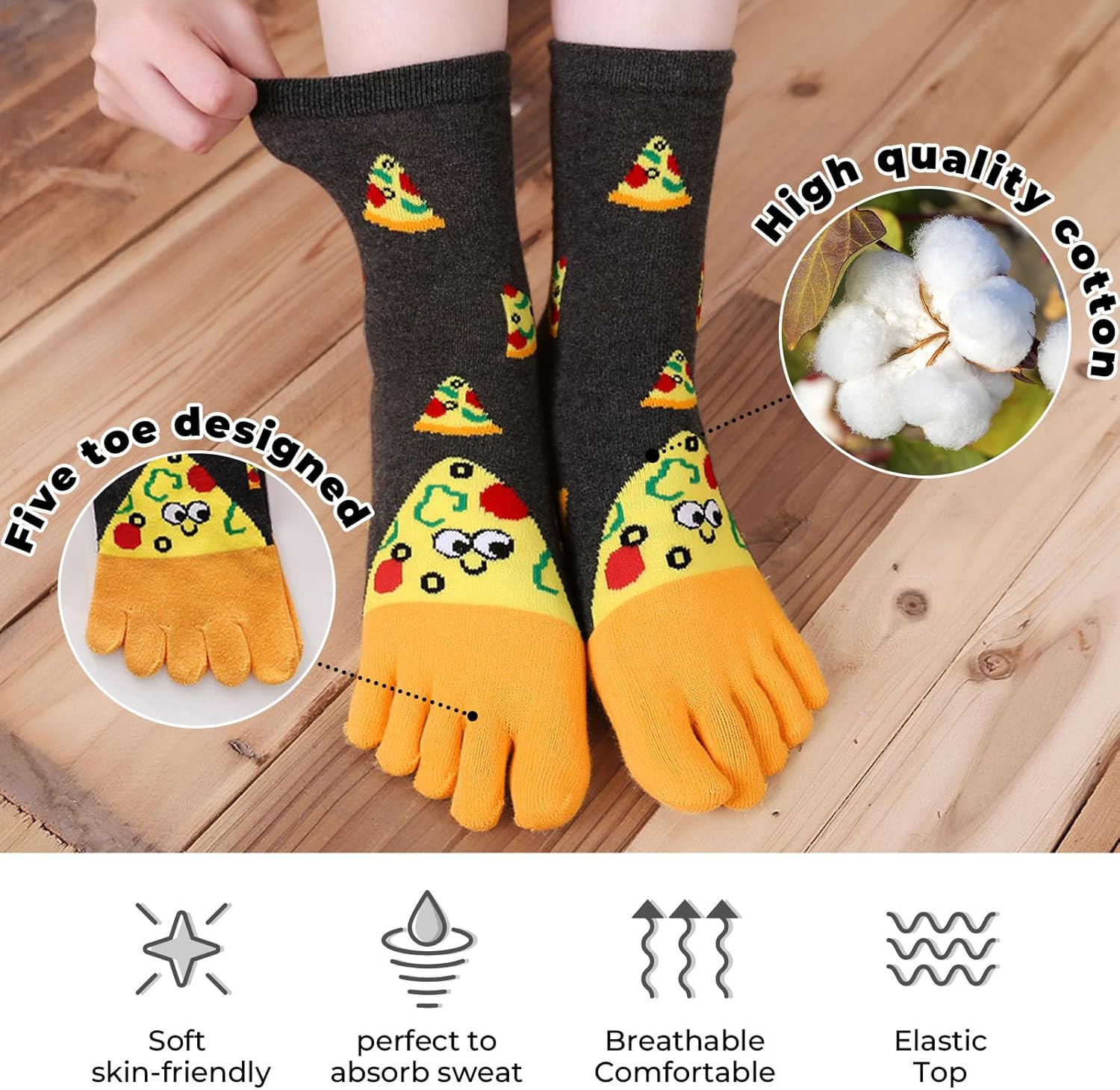 CaiDieNu Women's Animal Toe Socks - Cotton Five Finger Colorful Funny Casual Crew Socks for Ladies - Image 5