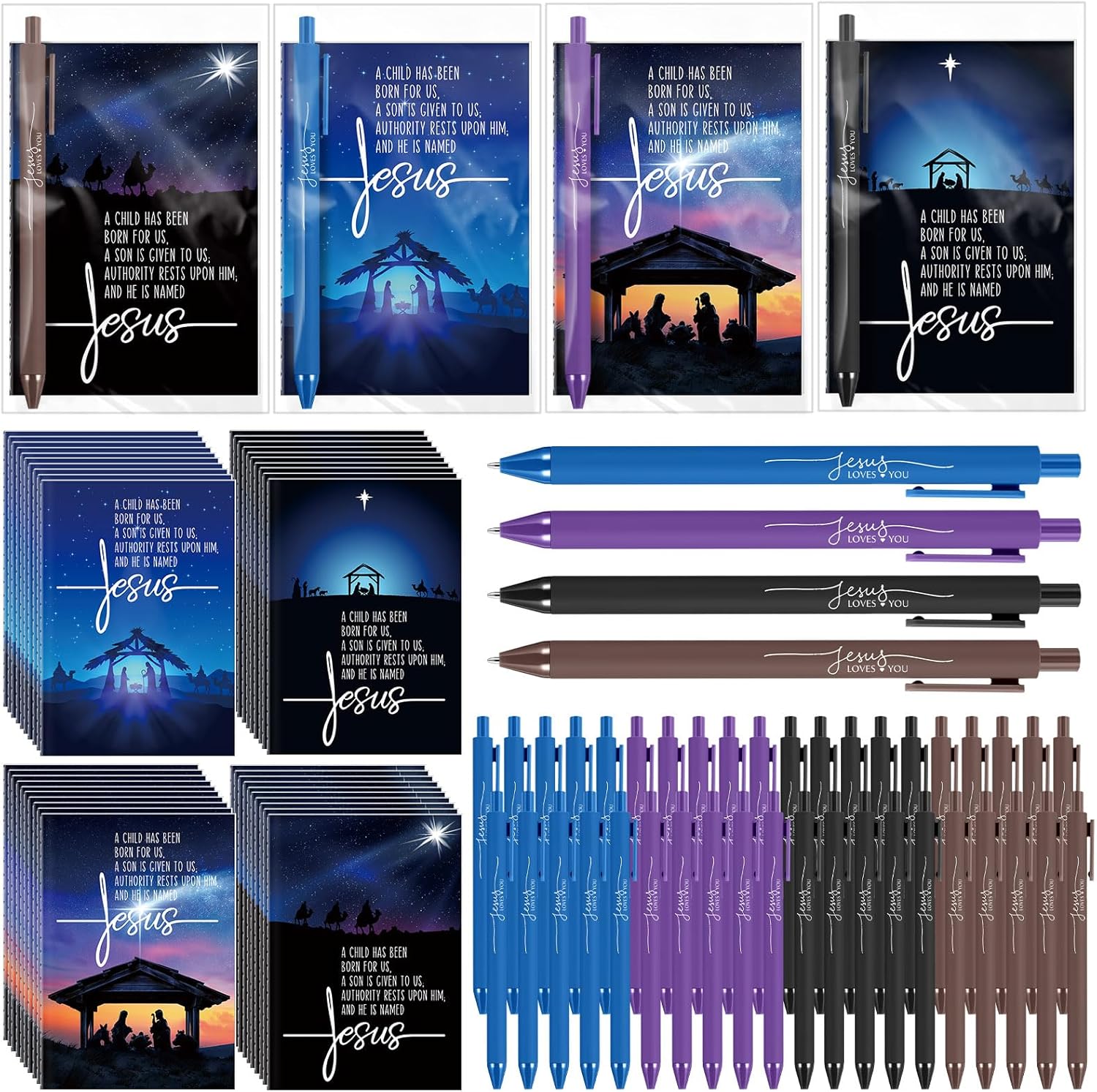 40 Sets Christian Gifts Bulk Include 40 Bible Verse Notebooks 40 Jesus Loves You Pens Christian Pens Nativity Scene Gift Church Party Favors for Easter Religious Father Baptism Sunday School