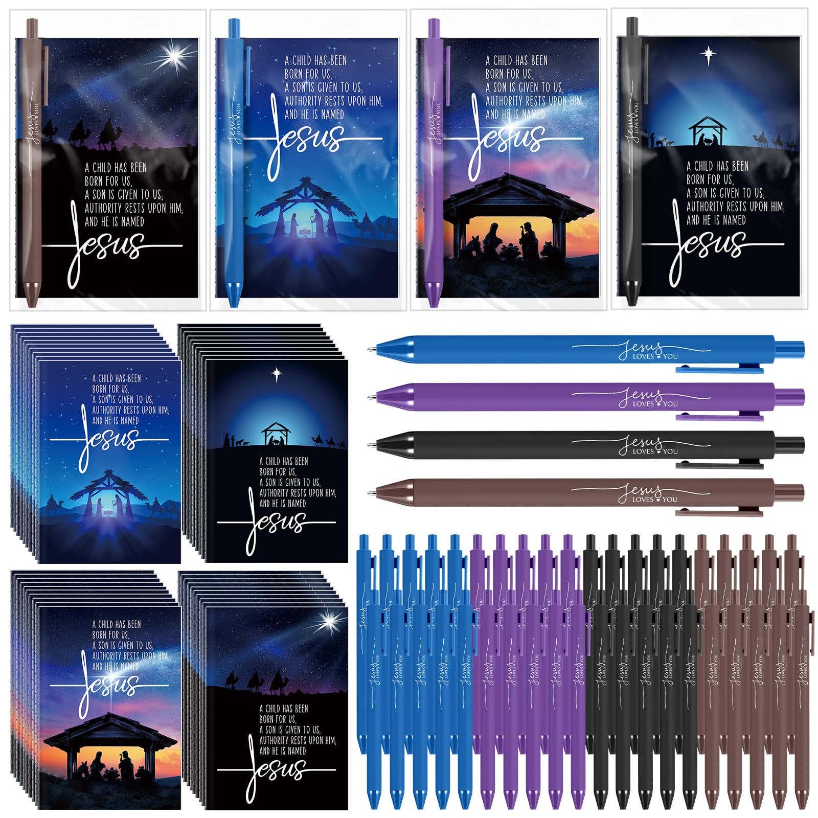 Stylos chrétiens et carnets de prière Resholder en lot de 40, parfaits cadeaux pour l'église